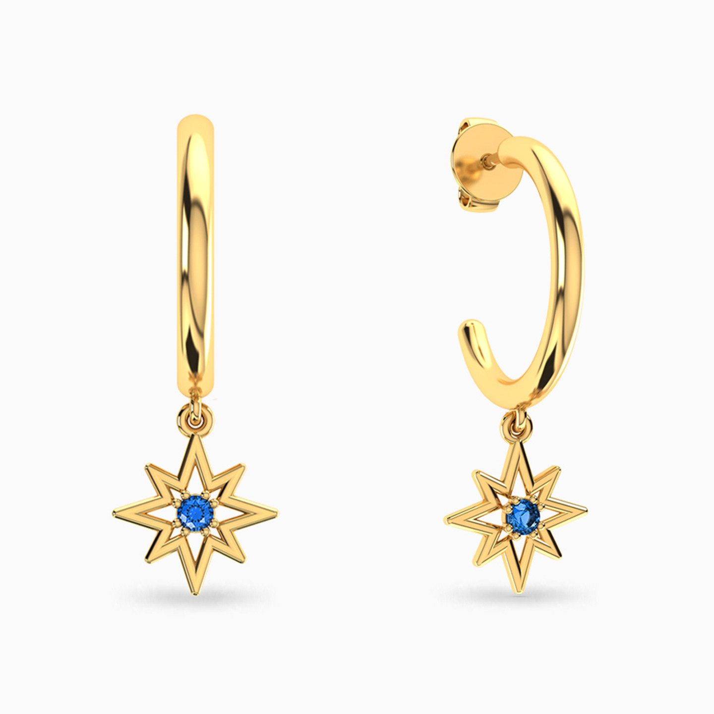 Star Blue Stone Hoop Earrings in 18K Gold Star Blue Stone Hoop Earrings in 18K Gold