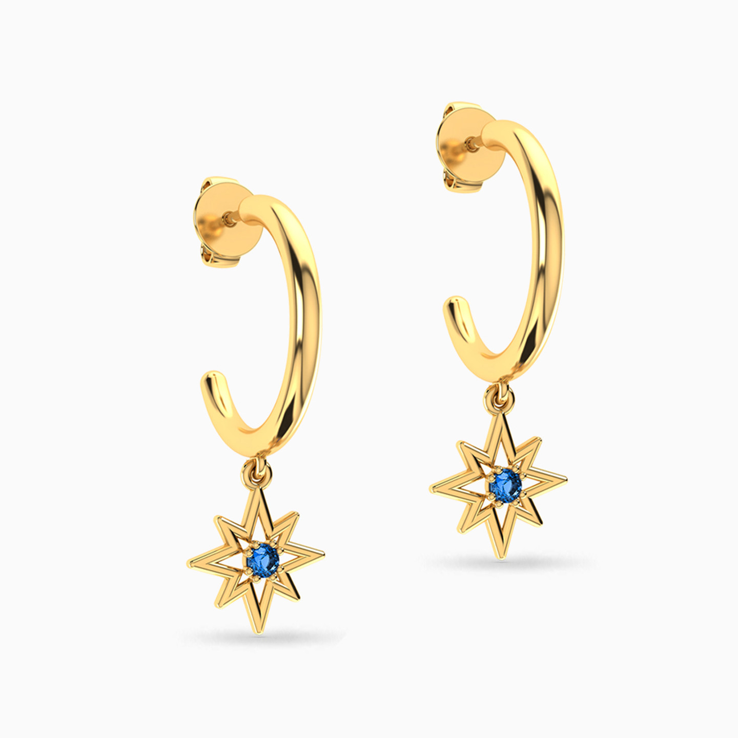 Star Blue Stone Hoop Earrings in 18K Gold - 2 Star Blue Stone Hoop Earrings in 18K Gold - 2