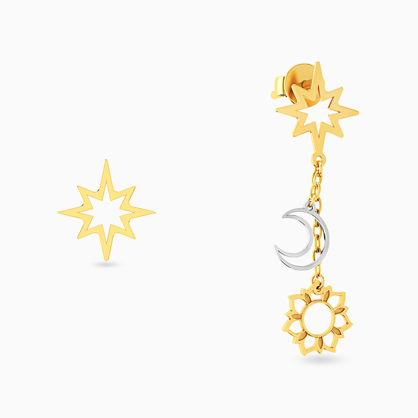 Celestial Stud & Drop Earrings in 18K Gold - 2 Celestial Stud & Drop Earrings in 18K Gold - 2