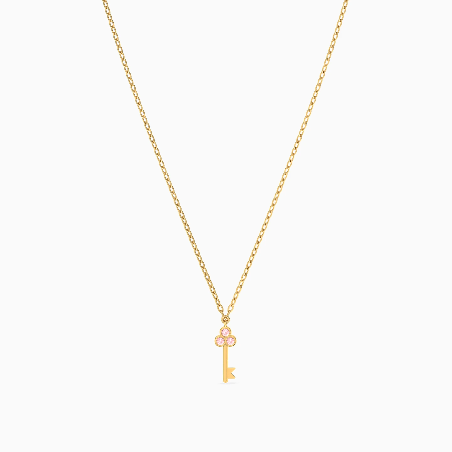 Key Rose Stone Necklace in 14K Gold - 3 Key Rose Stone Necklace in 14K Gold - 3