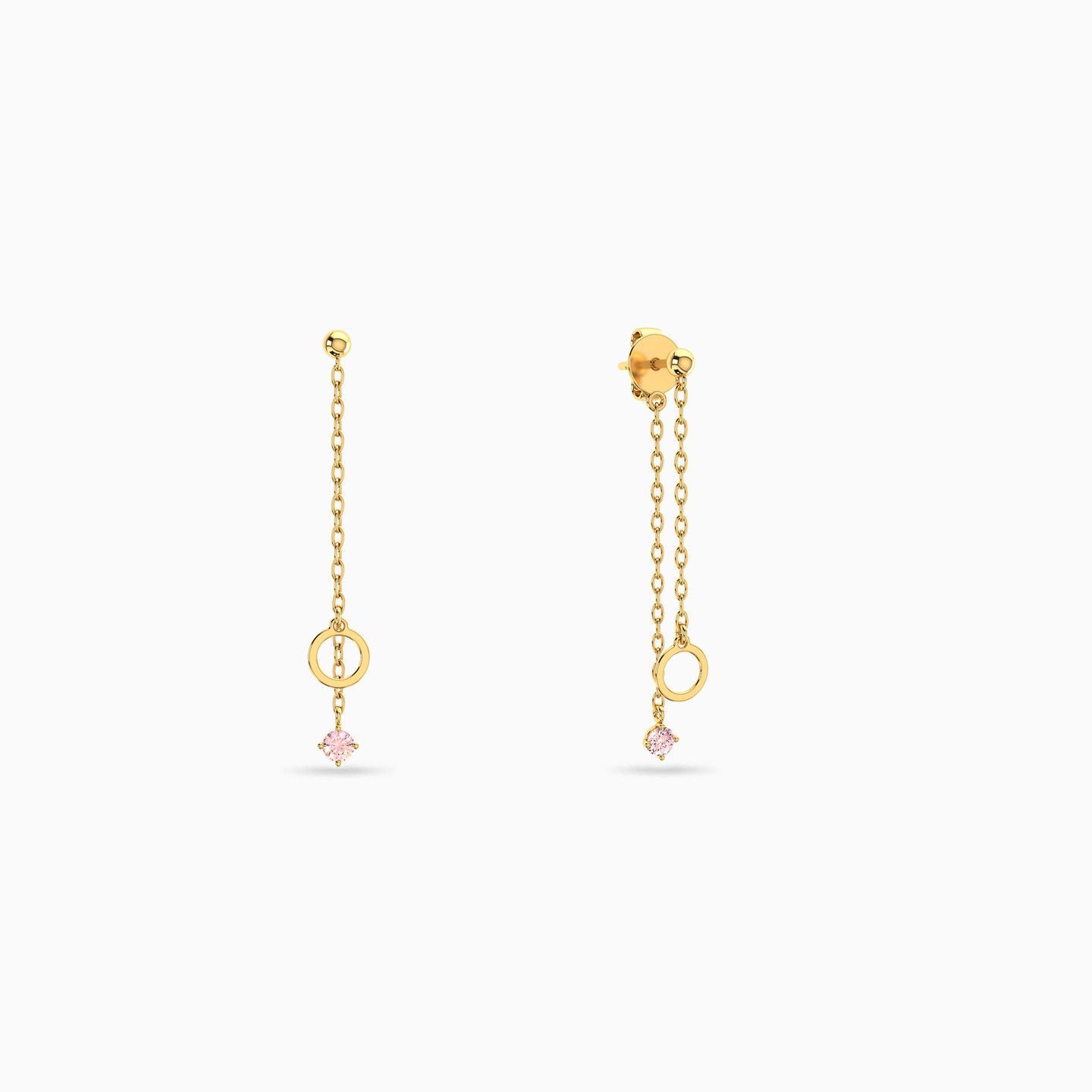 Tassels Rose Stone Drop Earrings in 14K Gold - 2