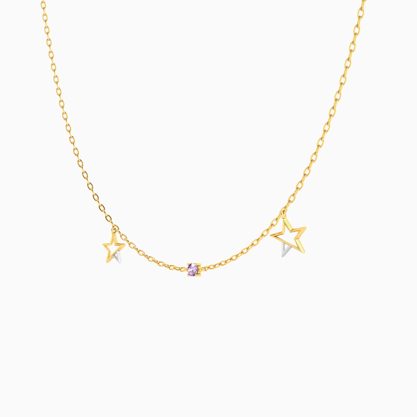 Star Rose Stone Chain Necklace in 18K Gold - 2 Star Rose Stone Chain Necklace in 18K Gold - 2