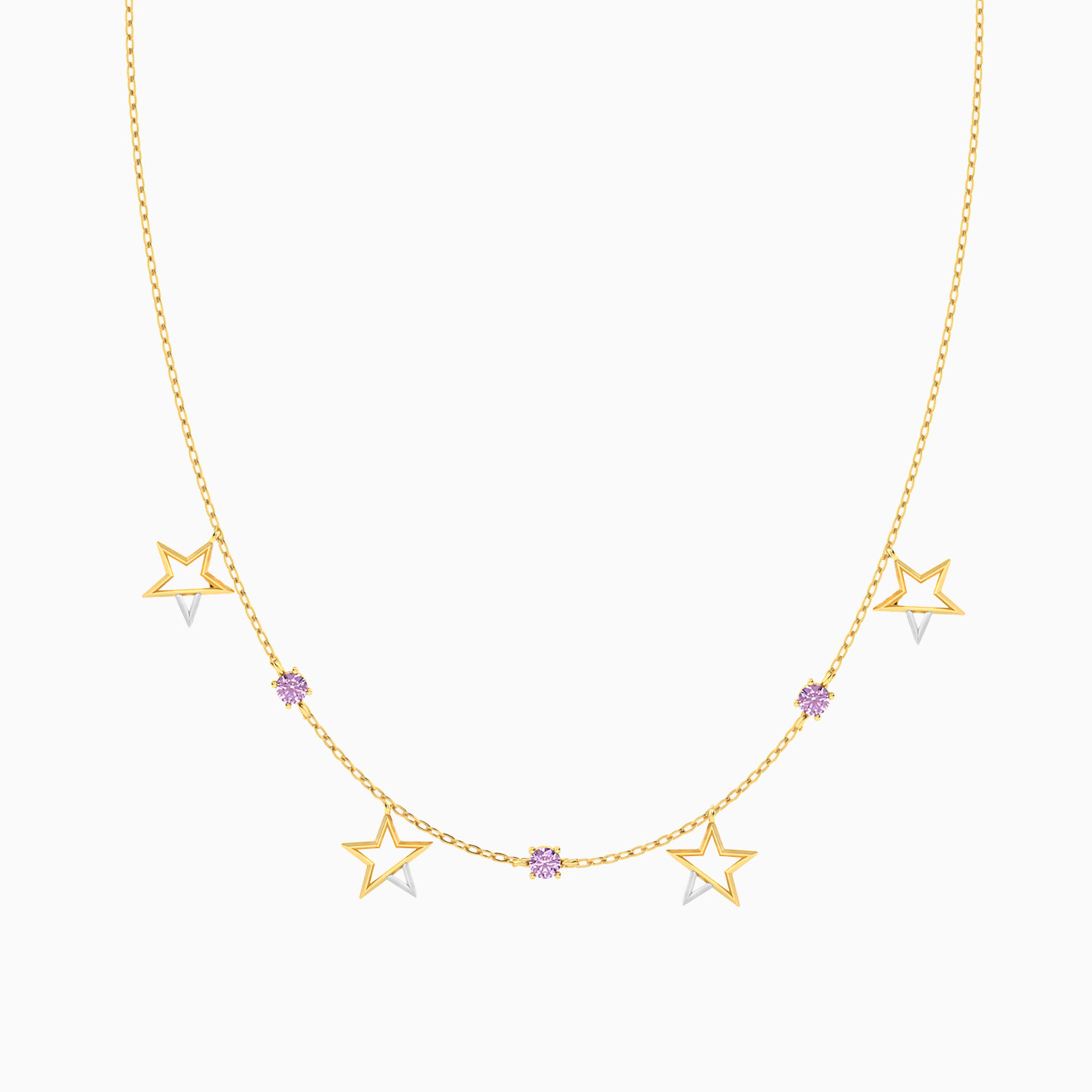 Star Rose Stone Chain Necklace in 18K Gold - 3 Star Rose Stone Chain Necklace in 18K Gold - 3