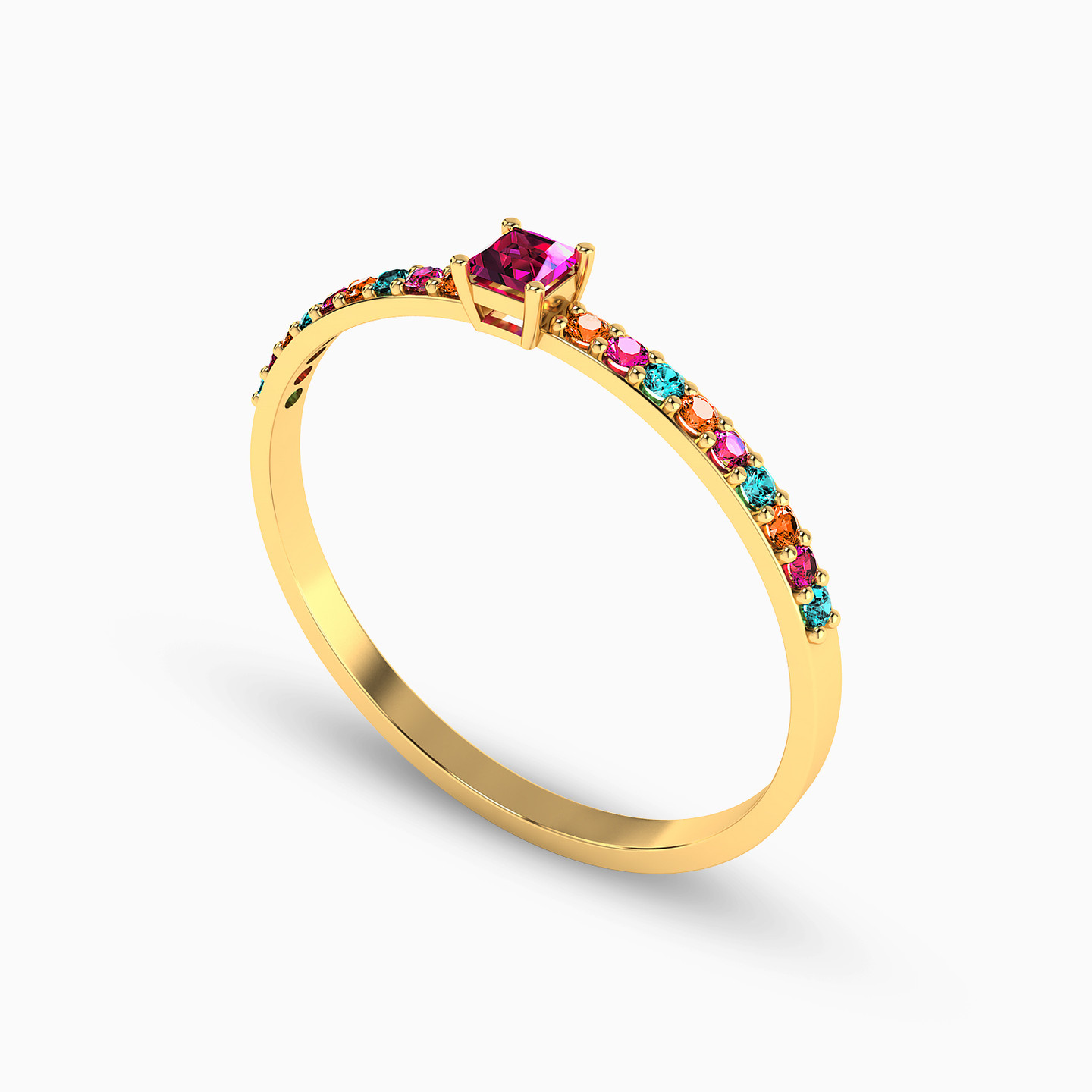 Circle Colored Stones Ring in 18K Gold - 2 Circle Colored Stones Ring in 18K Gold - 2