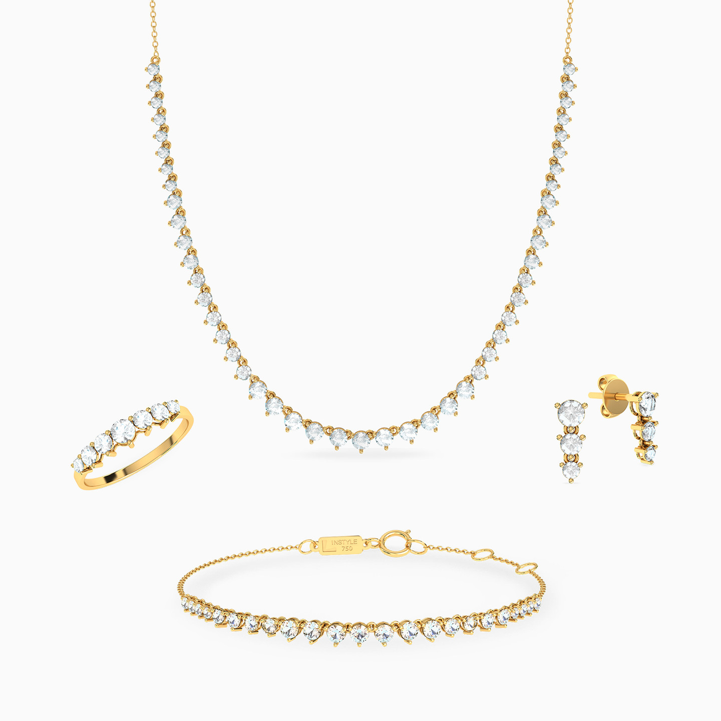 18K Gold Cubic Zirconia Jewelry Set - 3 Pieces