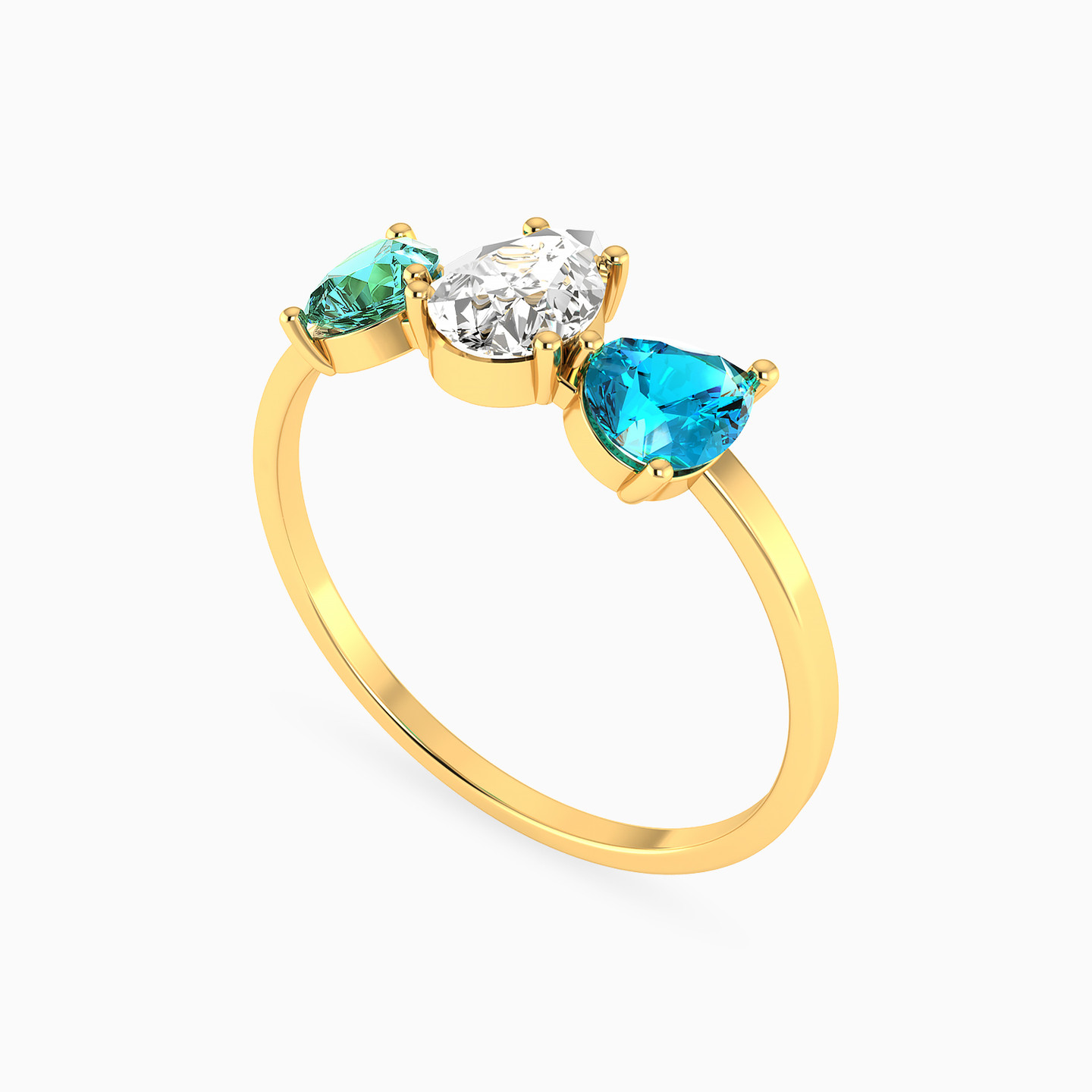 Pear Colored Stones Statement Ring in 18K Gold - 2 Pear Colored Stones Statement Ring in 18K Gold - 2