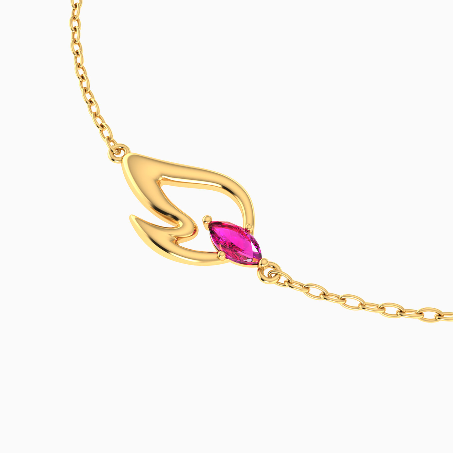 Flame Rose Stone Chain Bracelet in 14K Gold - 3 Flame Rose Stone Chain Bracelet in 14K Gold - 3