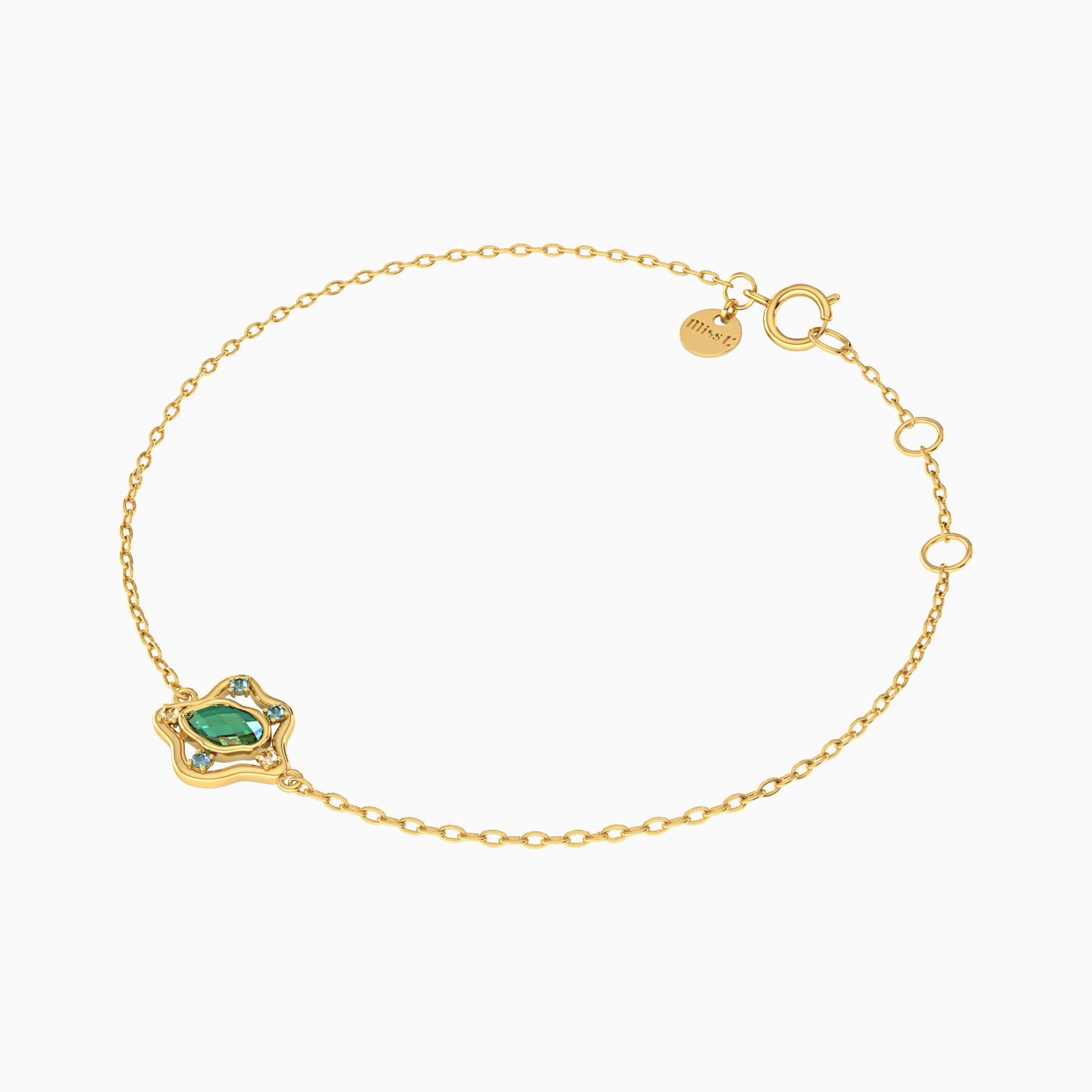 14K Gold Colored Stones Chain Bracelet - 2