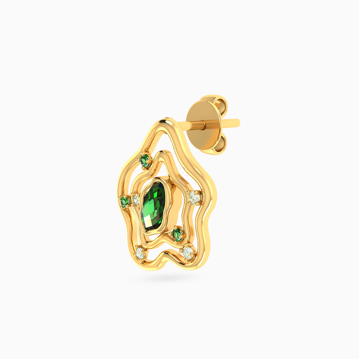 Ripples Green Stones Stud Earrings in 14K Gold - 3 Ripples Green Stones Stud Earrings in 14K Gold - 3