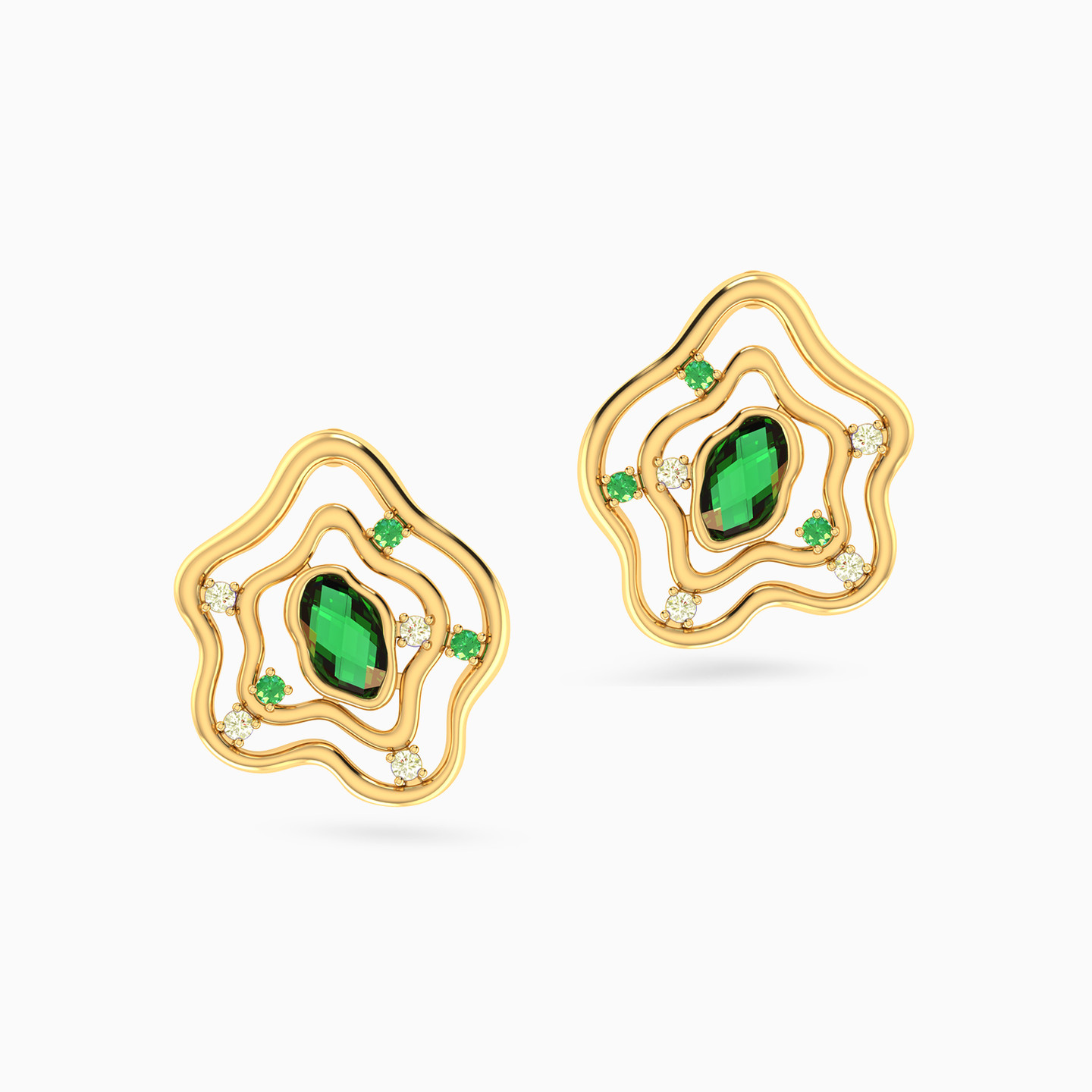 Ripples Green Stones Stud Earrings in 14K Gold Ripples Green Stones Stud Earrings in 14K Gold