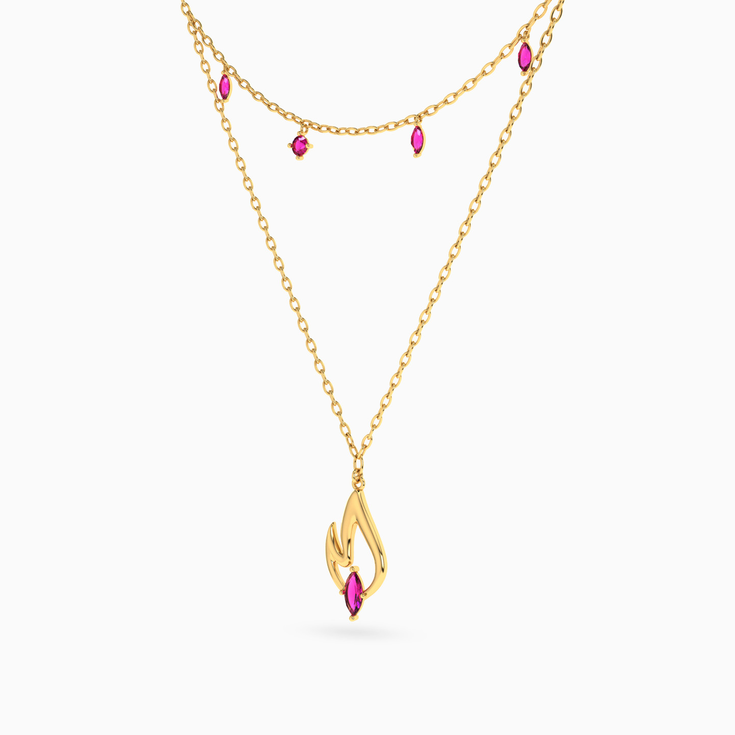 Flame Rose Stone Layered Necklace in 14K Gold - 2 Flame Rose Stone Layered Necklace in 14K Gold - 2