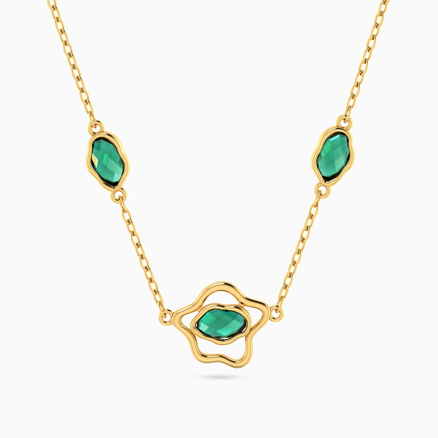 Swirl Colored Stones Necklace In 14K Gold - 4