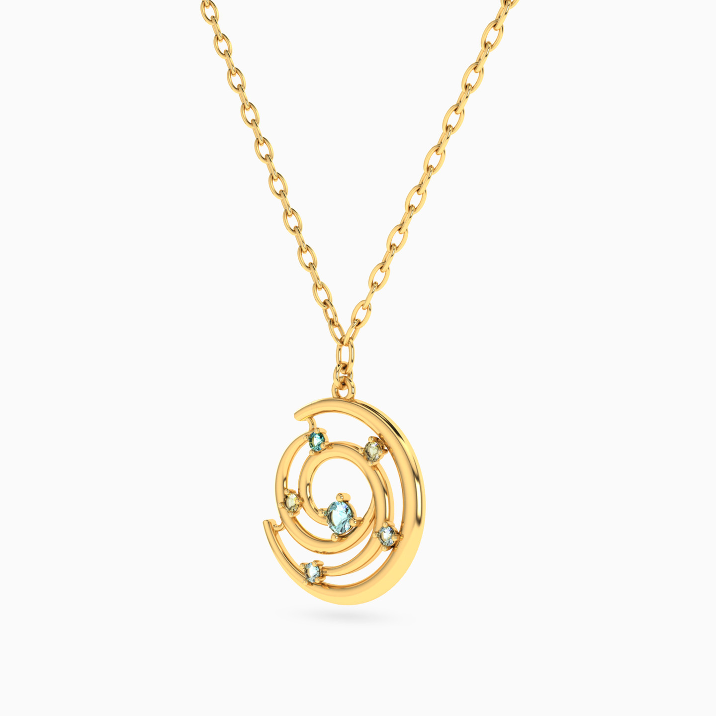 Swirl Colored Stones Necklace In 14K Gold - 2