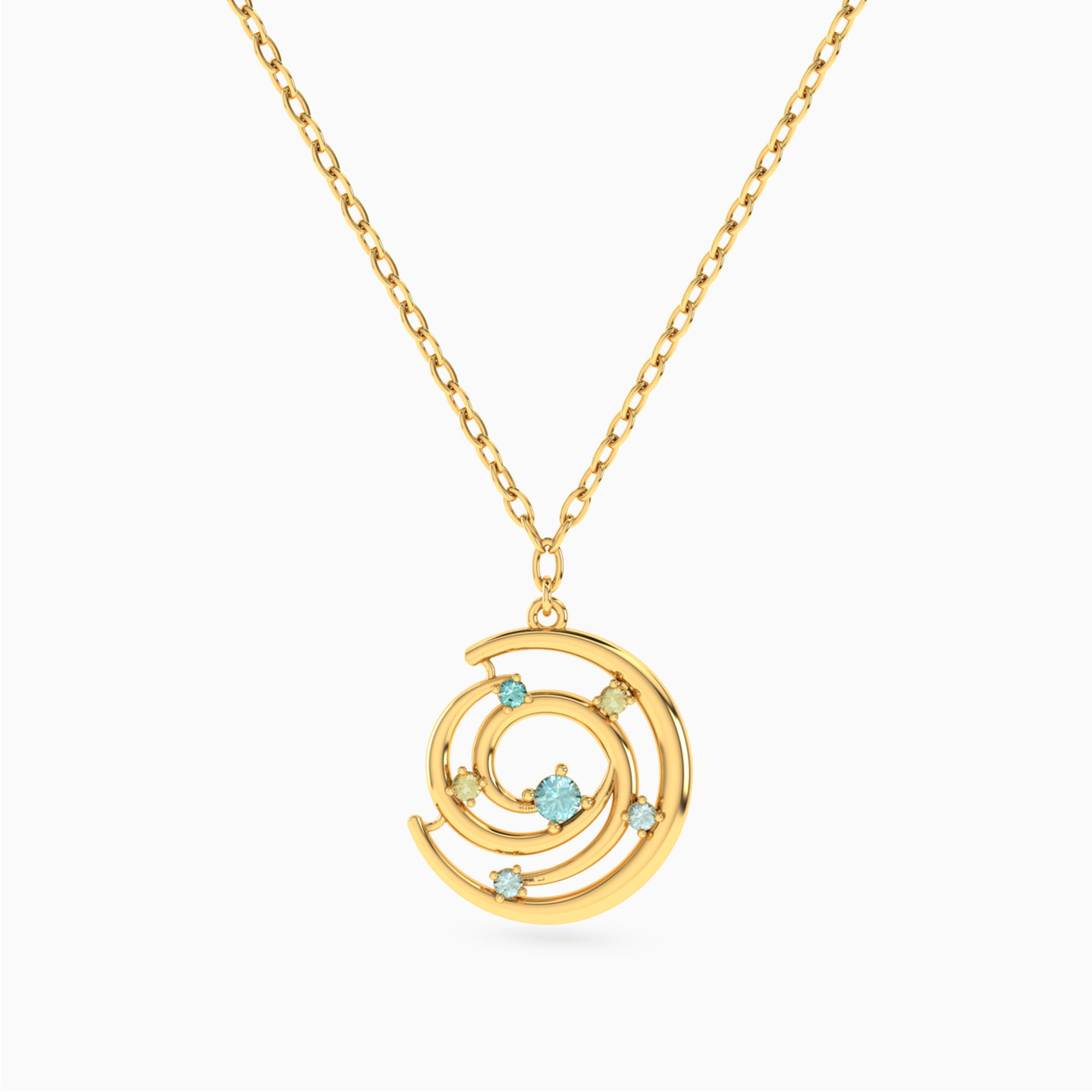 Swirl Colored Stones Necklace In 14K Gold