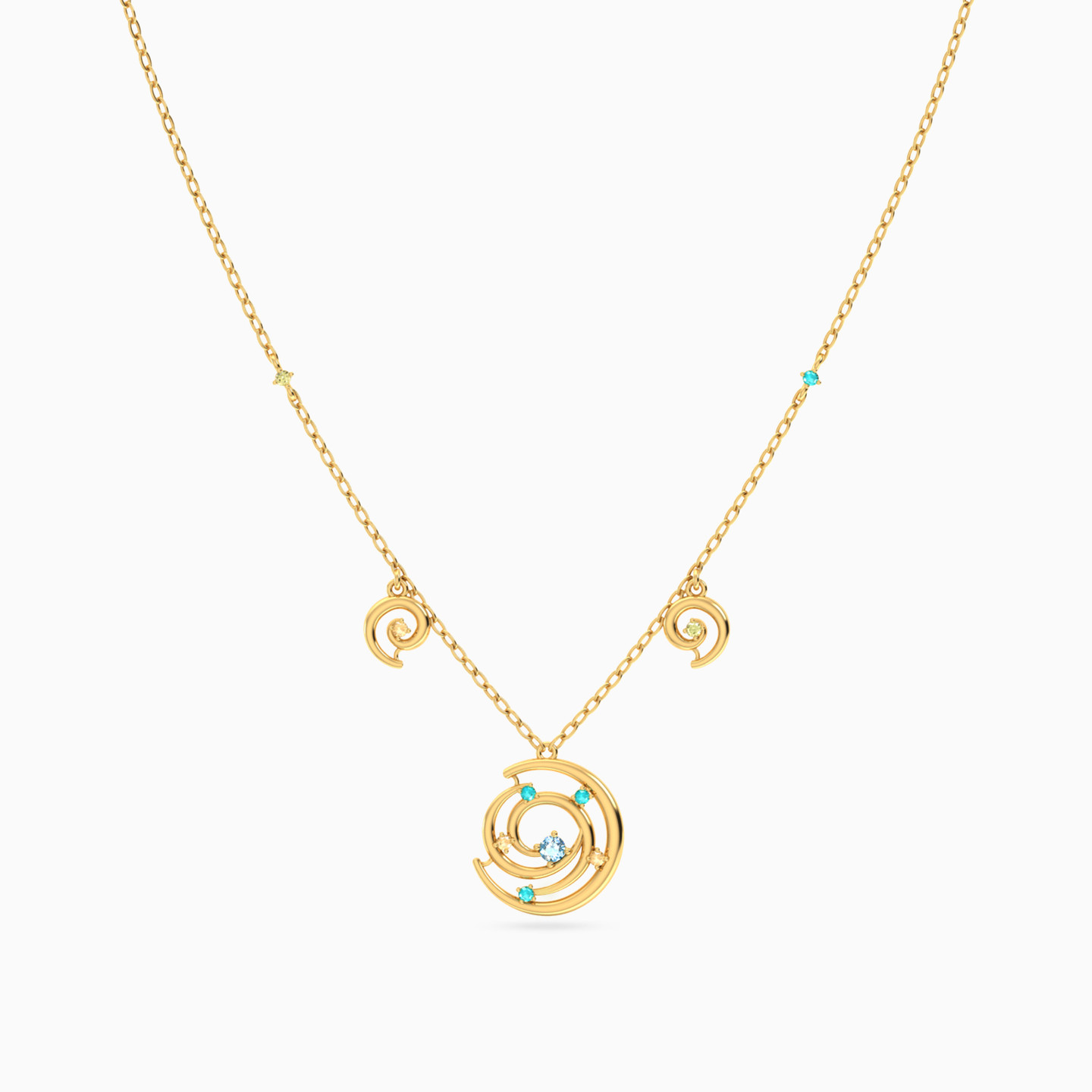 Swirl Colored Stones Choker Necklace In 14K Gold - 3