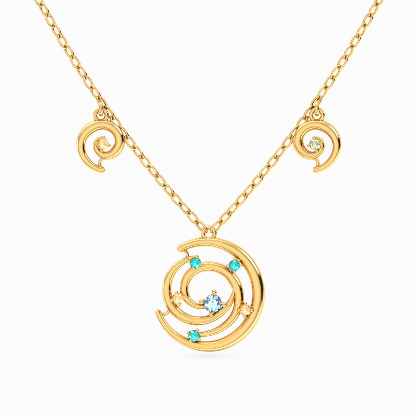 Swirl Colored Stones Choker Necklace In 14K Gold