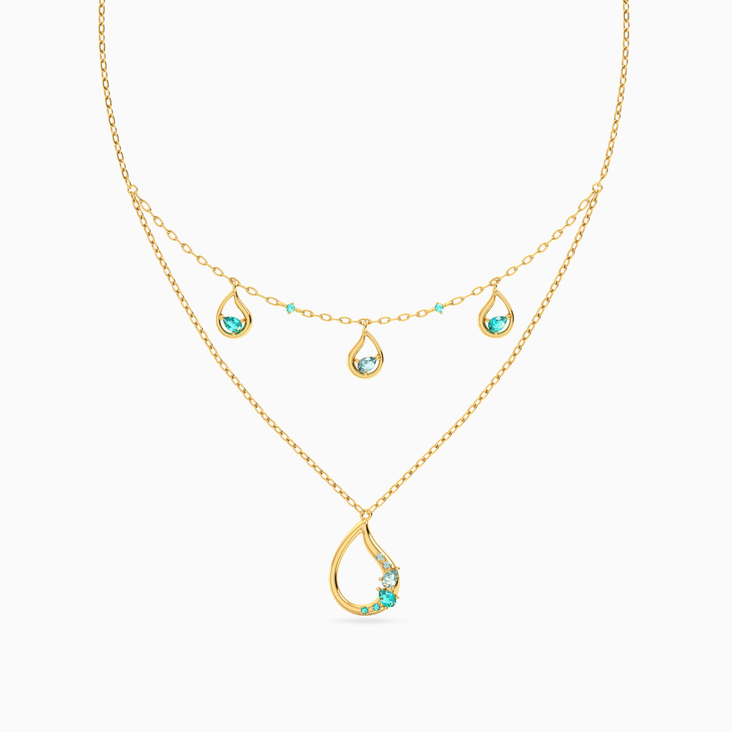 14K Gold Colored Stones Layered Necklace - 3