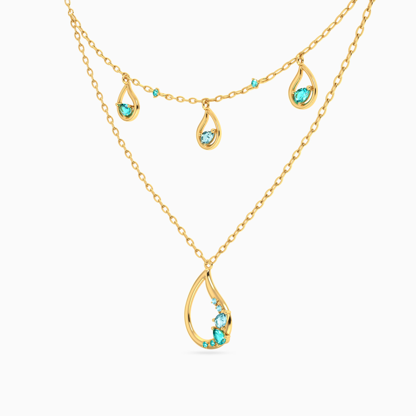 14K Gold Colored Stones Layered Necklace - 2