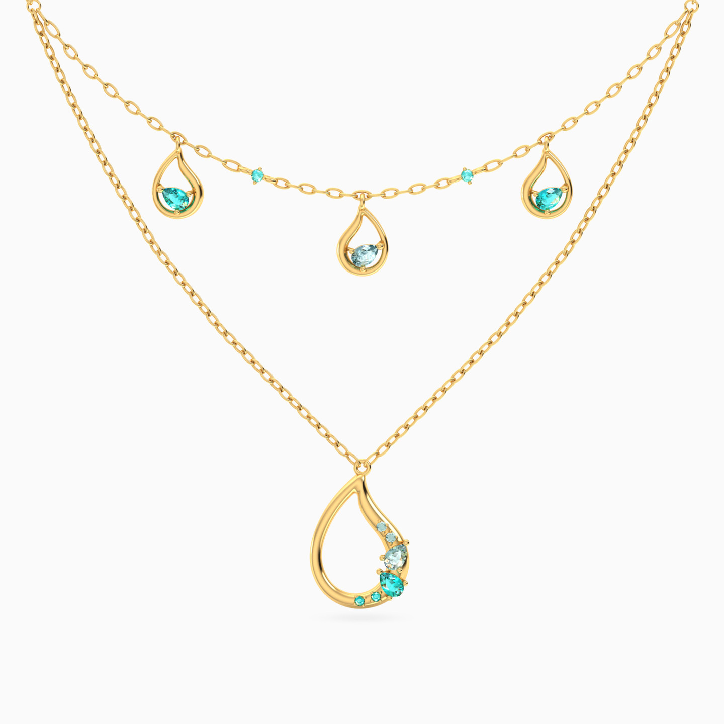 14K Gold Colored Stones Layered Necklace
