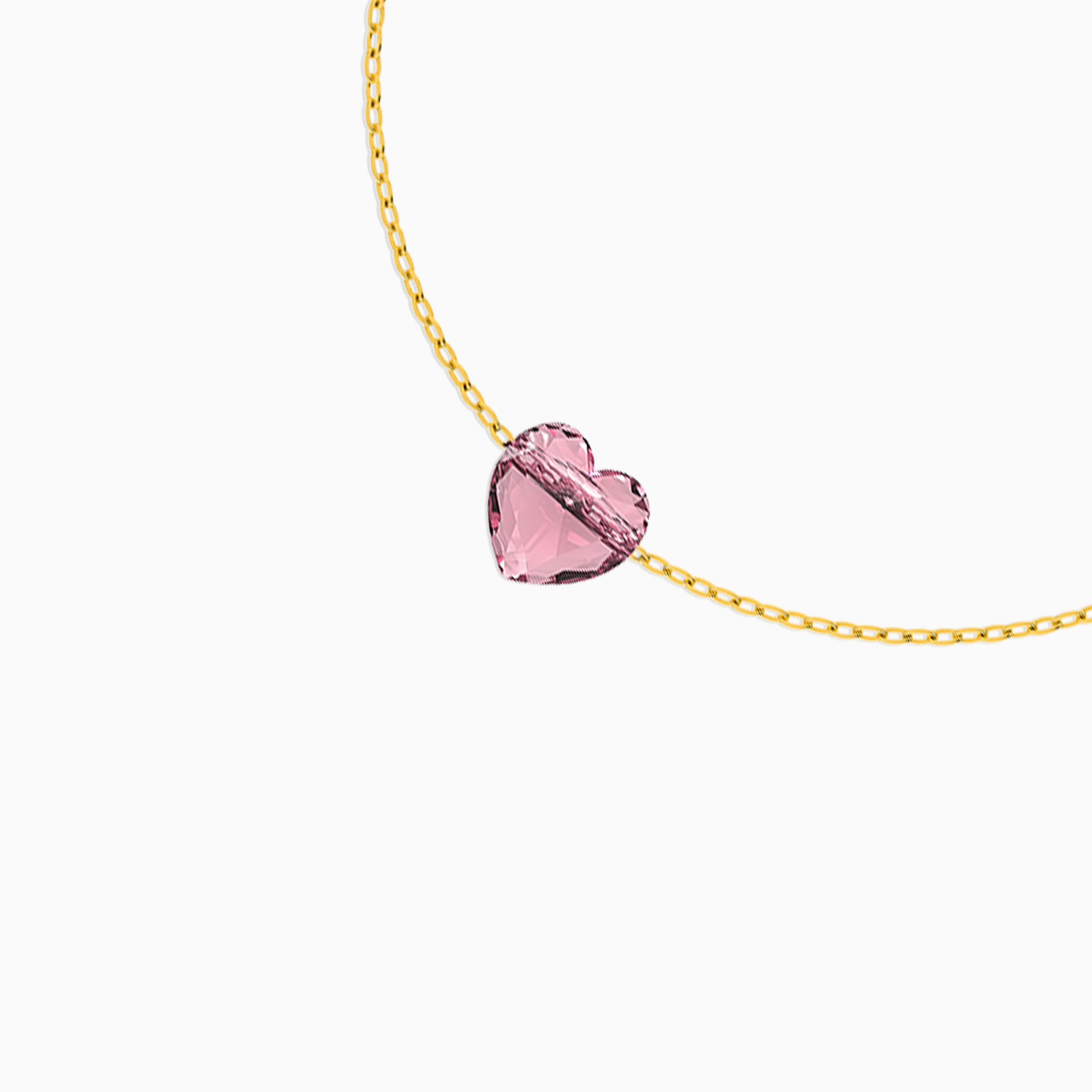 Heart Rose Stone Chain Bracelet in 18K Gold - 3 Heart Rose Stone Chain Bracelet in 18K Gold - 3