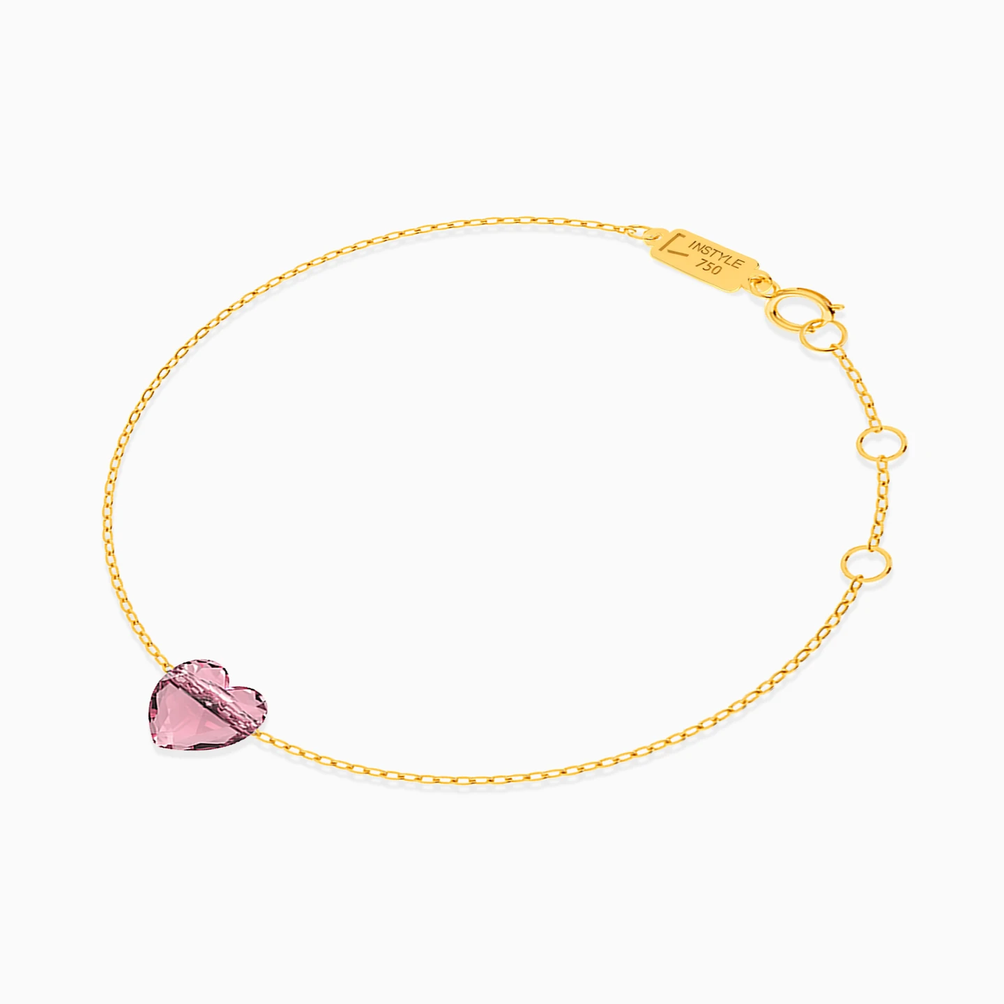 Heart Rose Stone Chain Bracelet in 18K Gold - 3 Heart Rose Stone Chain Bracelet in 18K Gold - 3