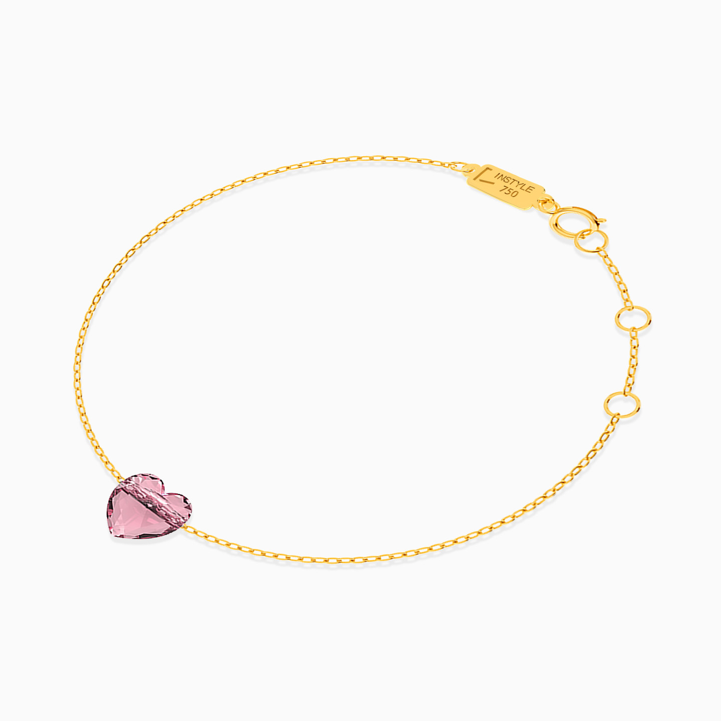 Heart Rose Stone Chain Bracelet in 18K Gold - 2 Heart Rose Stone Chain Bracelet in 18K Gold - 2