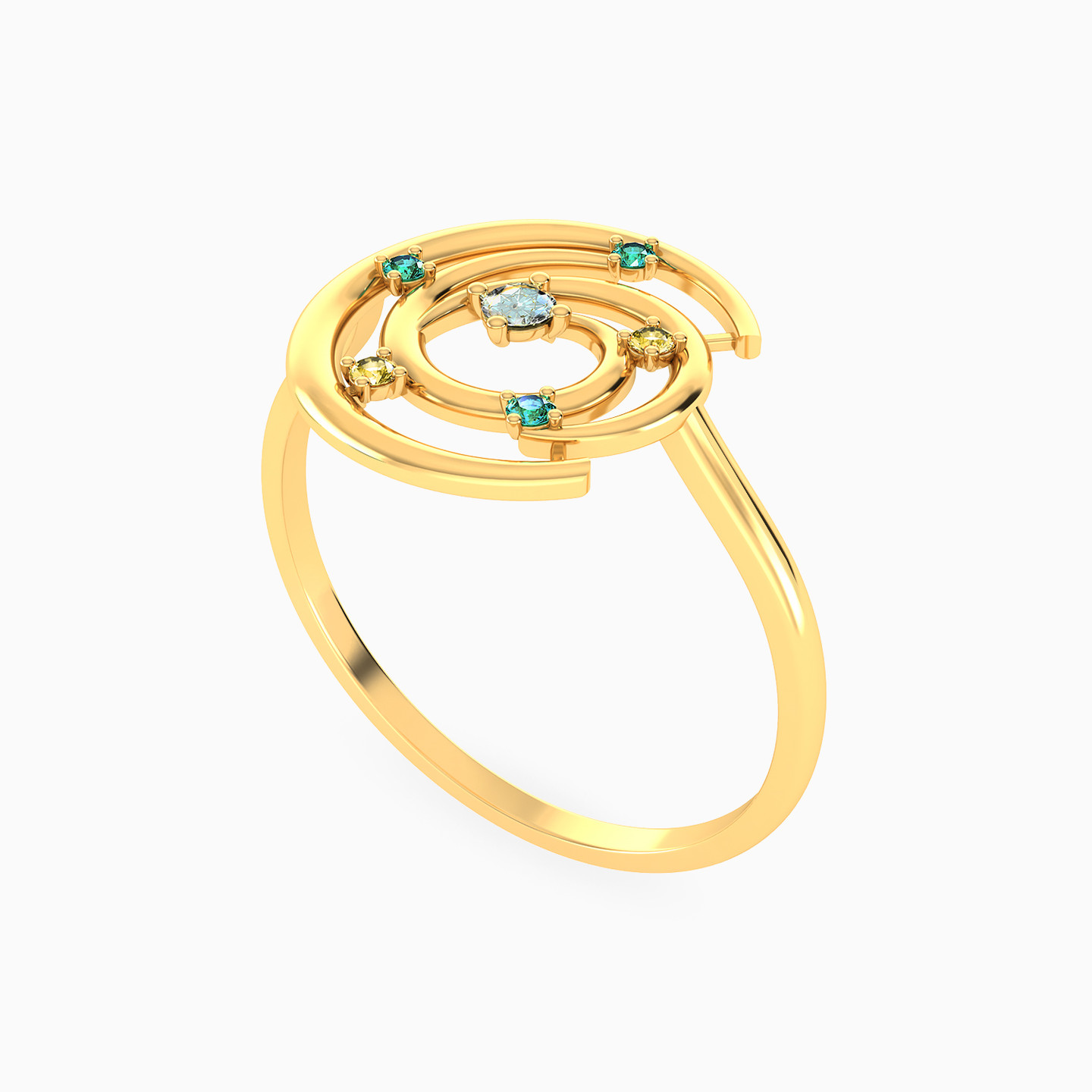 14K Gold Colored Stones Statement Ring - 2