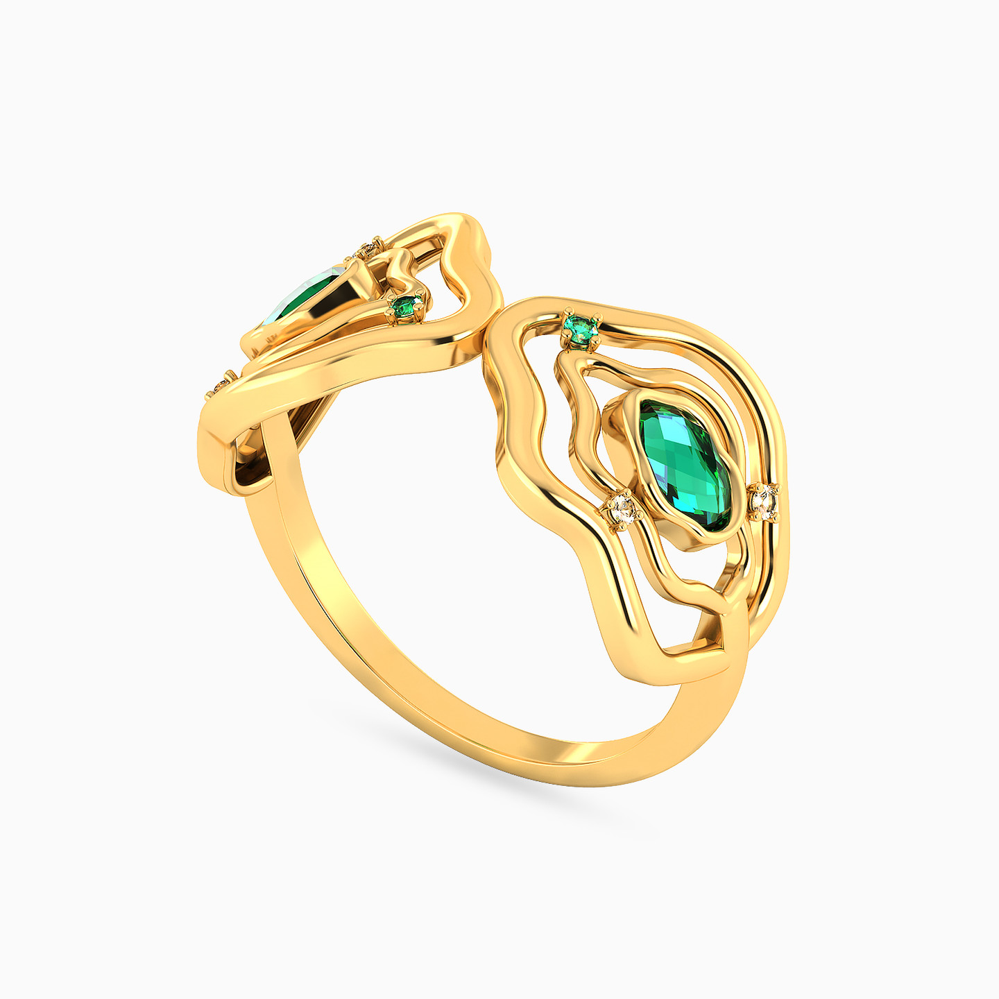 14K Gold Colored Stones Statement Ring - 2