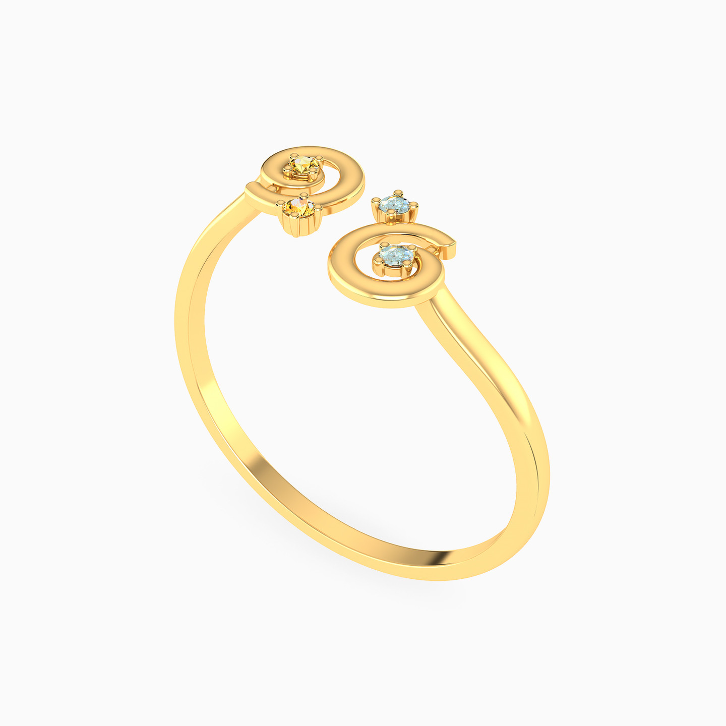 14K Gold Colored Stones Two-headed Ring - 2