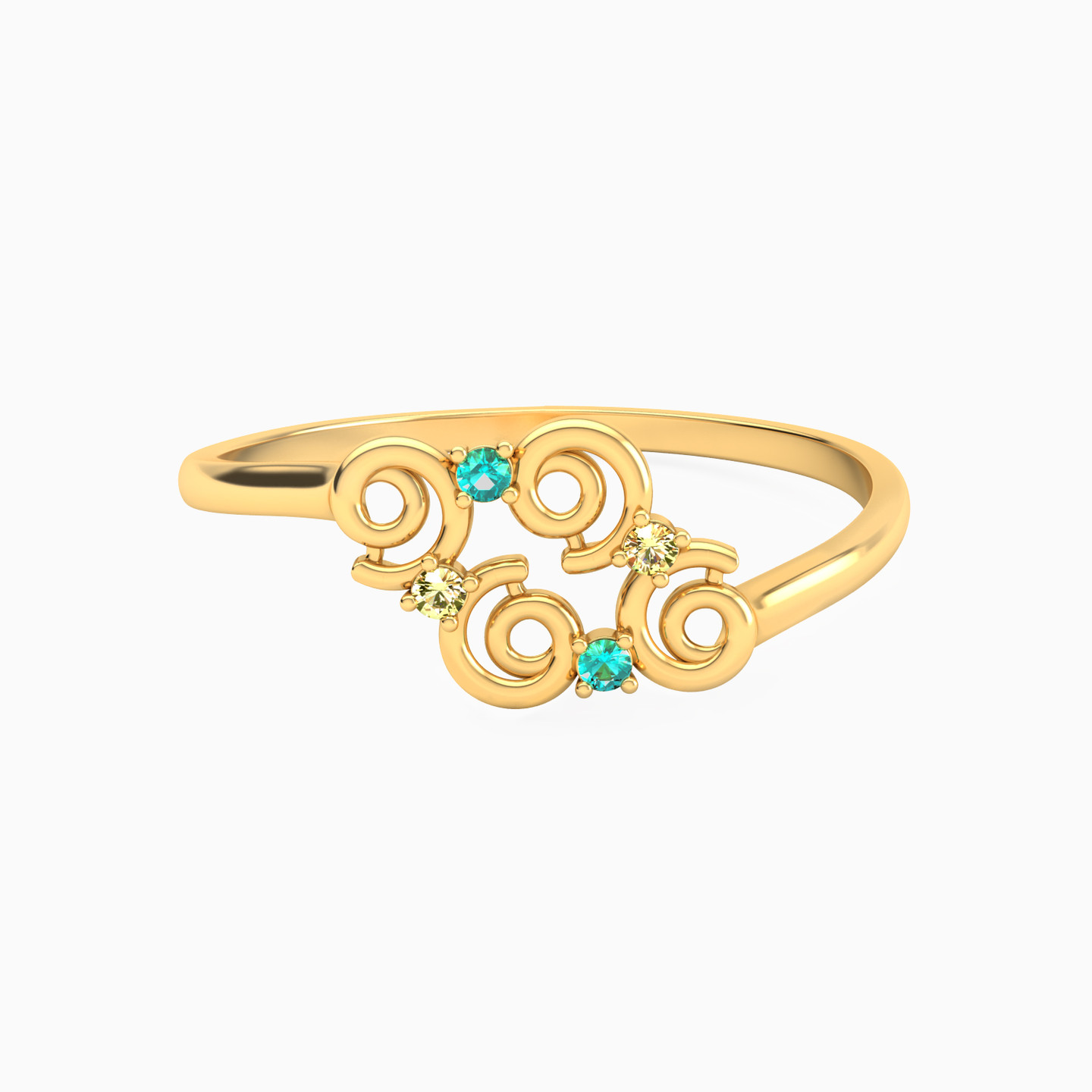 14K Gold Colored Stones Statement Ring