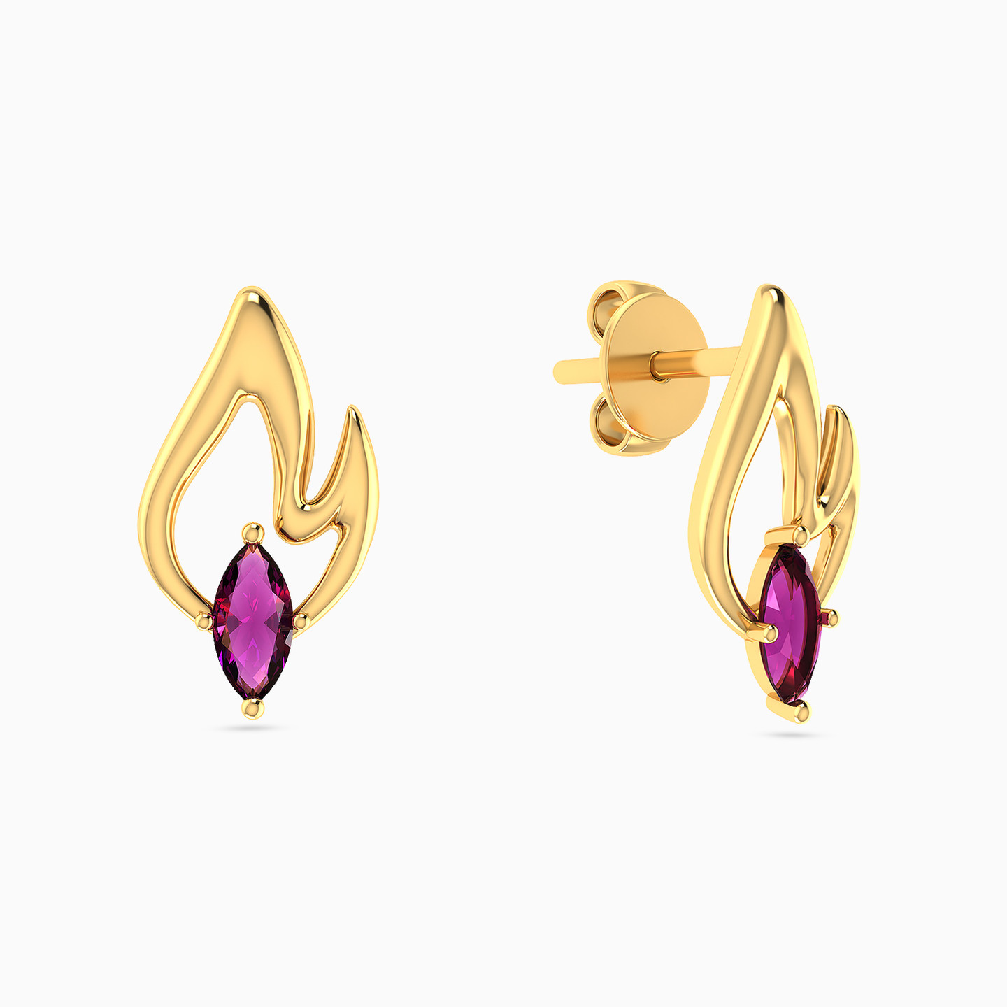 Flame Purple Stone Stud Earrings in 14K Gold - 2 Flame Purple Stone Stud Earrings in 14K Gold - 2
