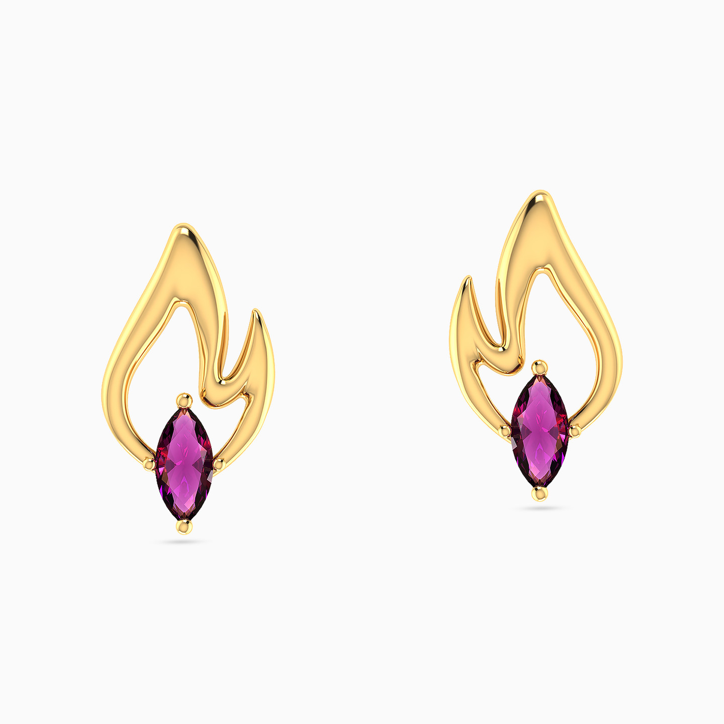 14K Gold Colored Stones Stud Earrings