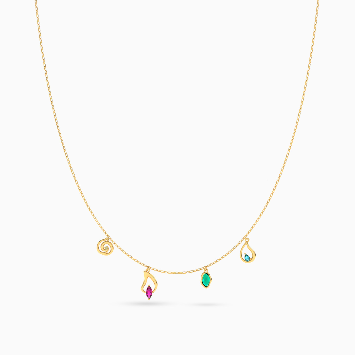 14K Gold Colored Stones Chain Necklace - 3