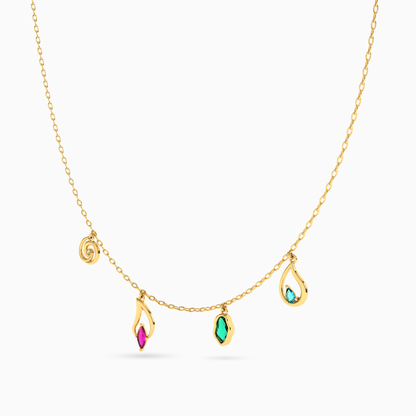 14K Gold Colored Stones Chain Necklace - 2