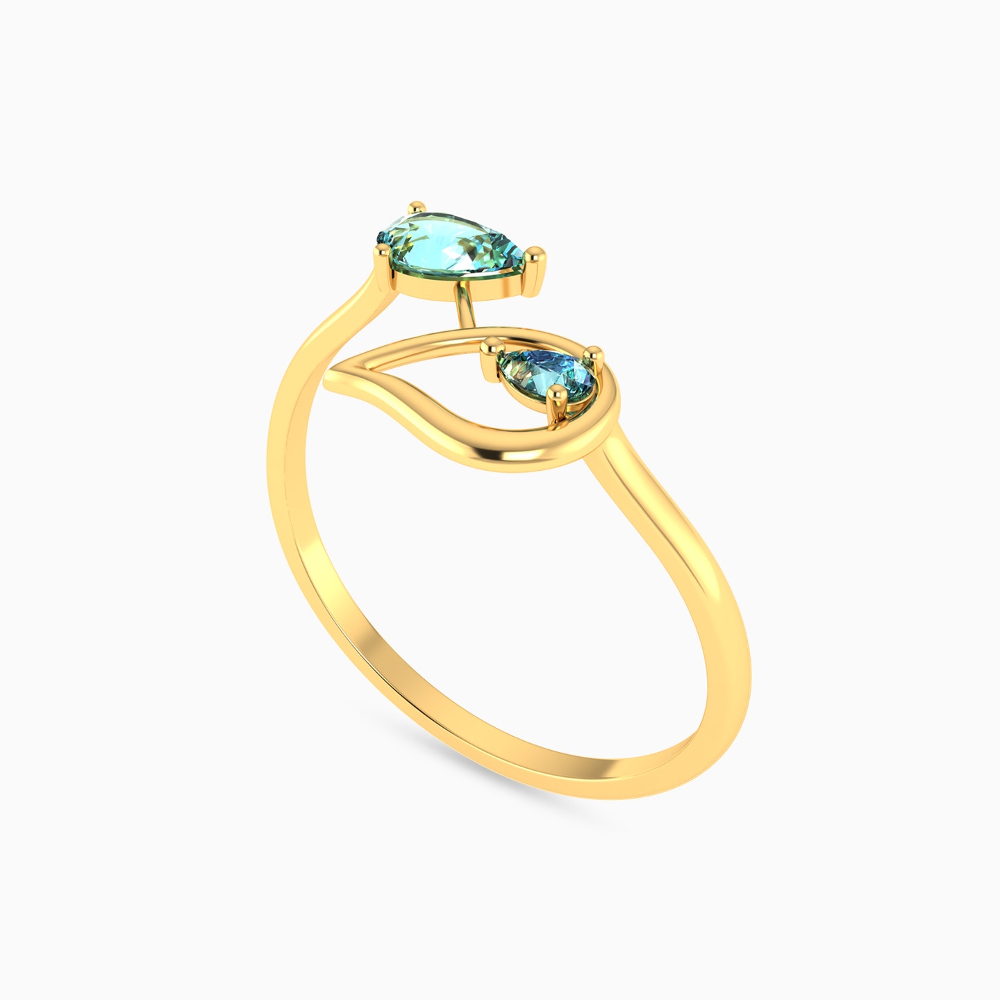 14K Gold Colored Stones Two-headed Ring - 2