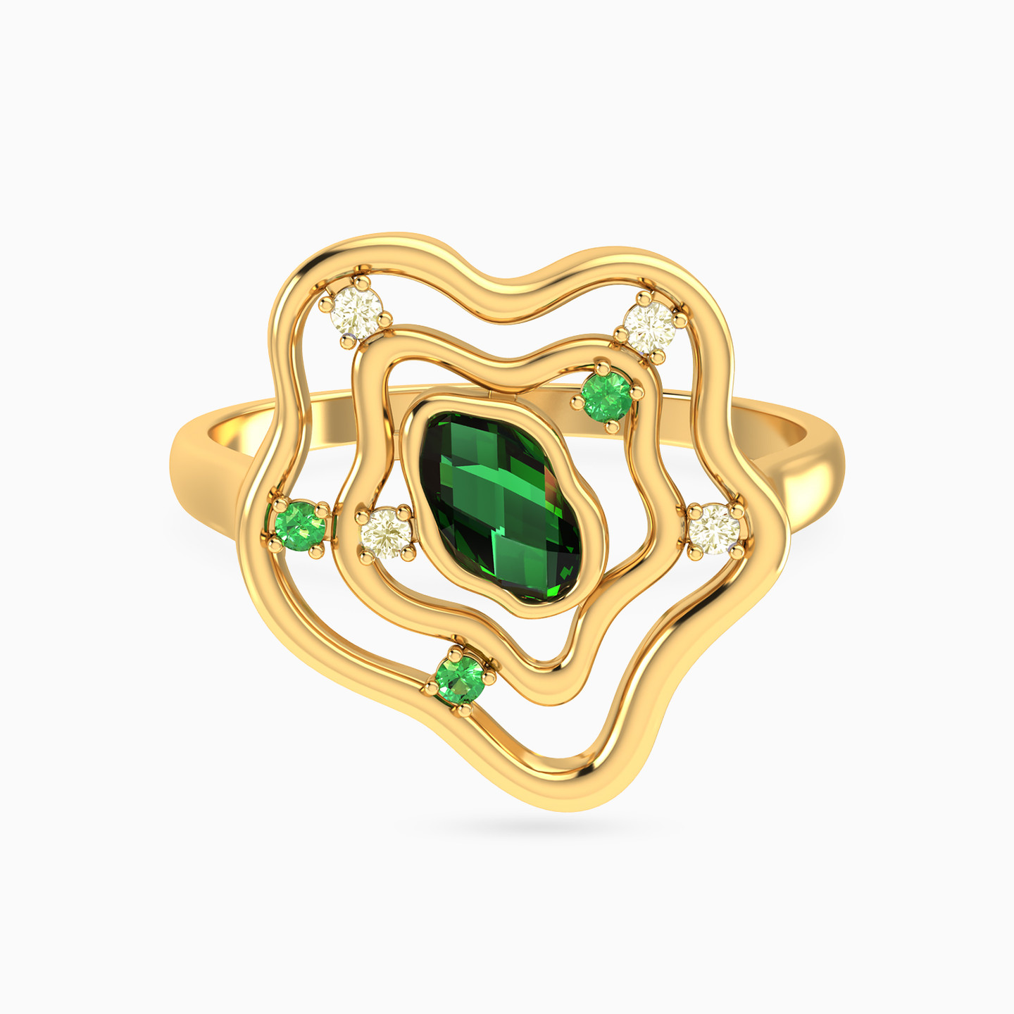 14K Gold Colored Stones Statement Ring