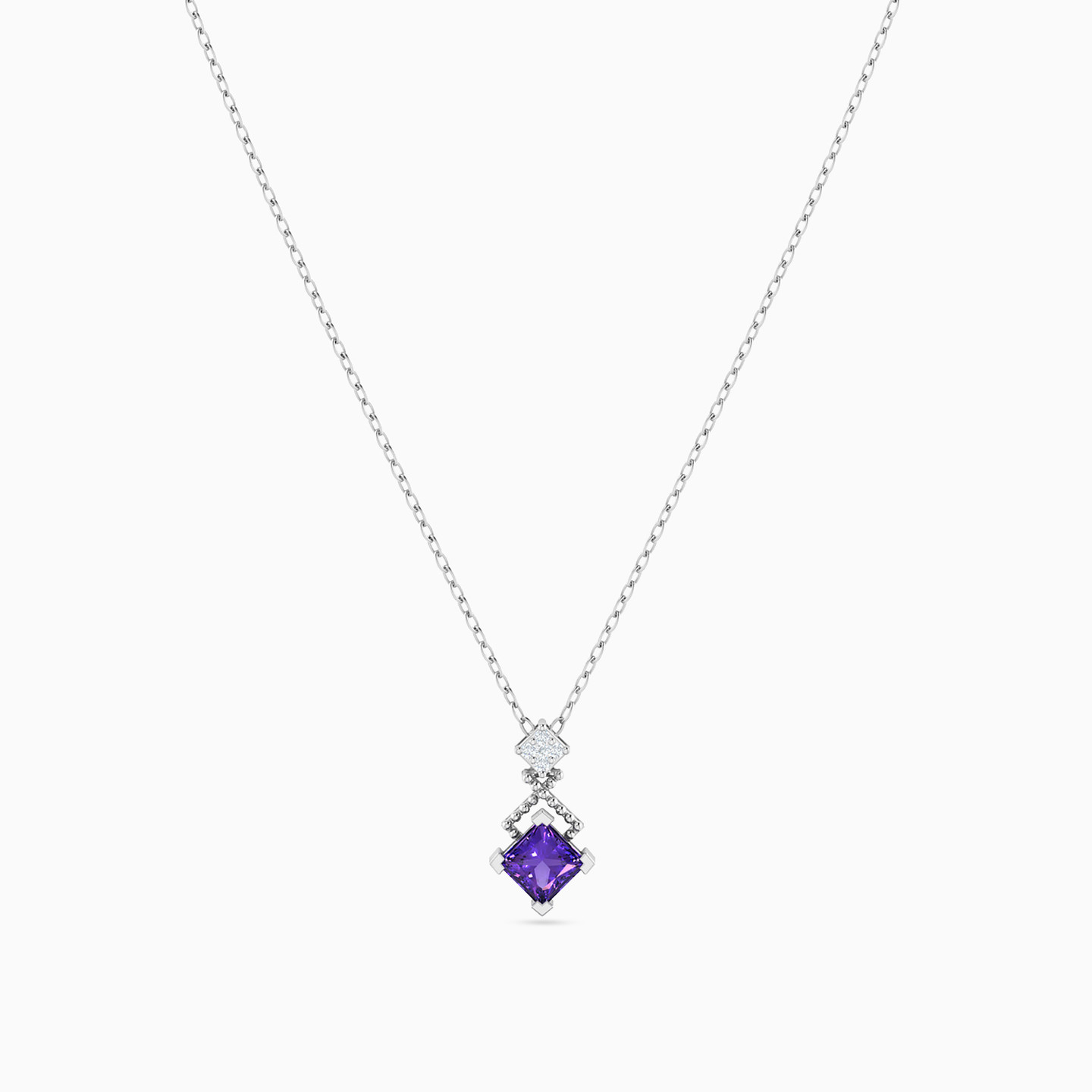 Square Diamond & Purple Stone Necklace in 18K Gold - 3 Square Diamond & Purple Stone Necklace in 18K Gold - 3