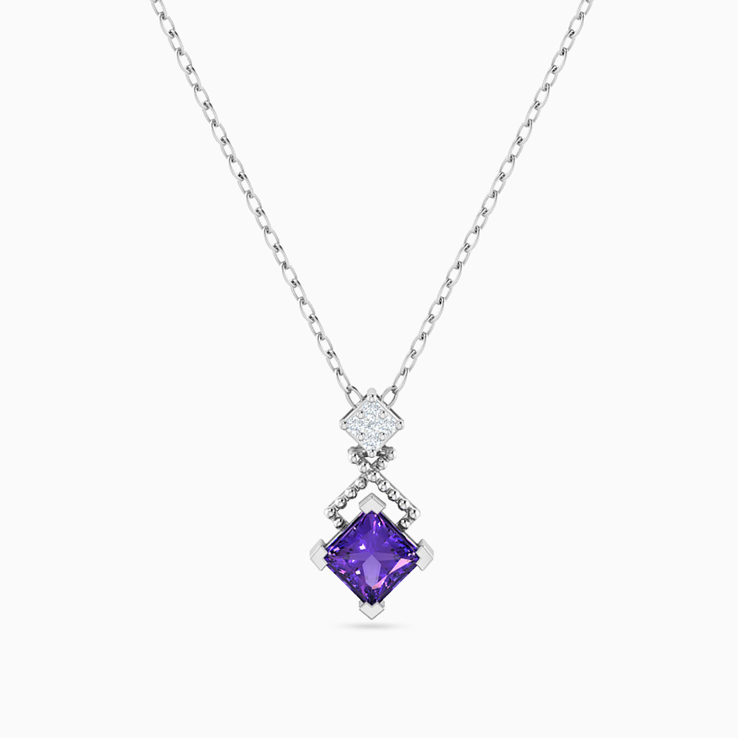 Square Diamond & Purple Stone Necklace in 18K Gold Square Diamond & Purple Stone Necklace in 18K Gold