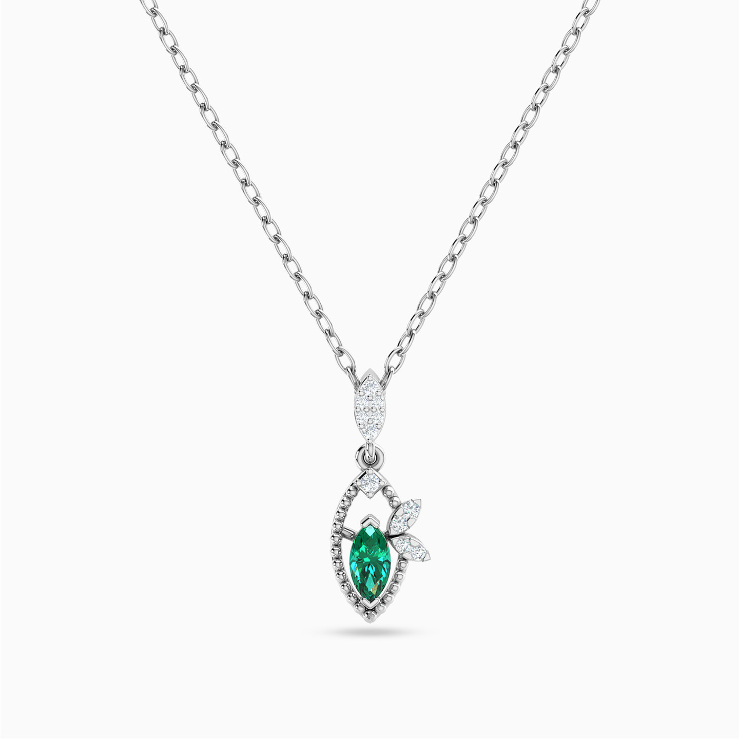 Marquise Diamond & Green Stones Necklace in 18K Gold Marquise Diamond & Green Stones Necklace in 18K Gold