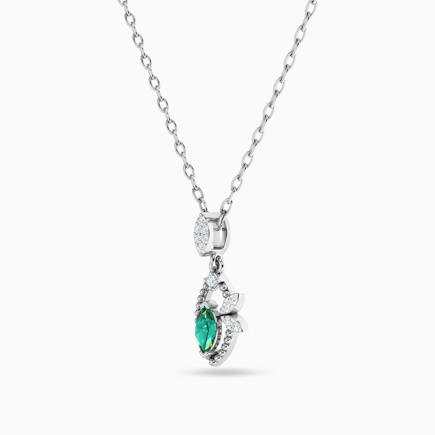 Marquise Diamond & Green Stones Necklace in 18K Gold - 2 Marquise Diamond & Green Stones Necklace in 18K Gold - 2