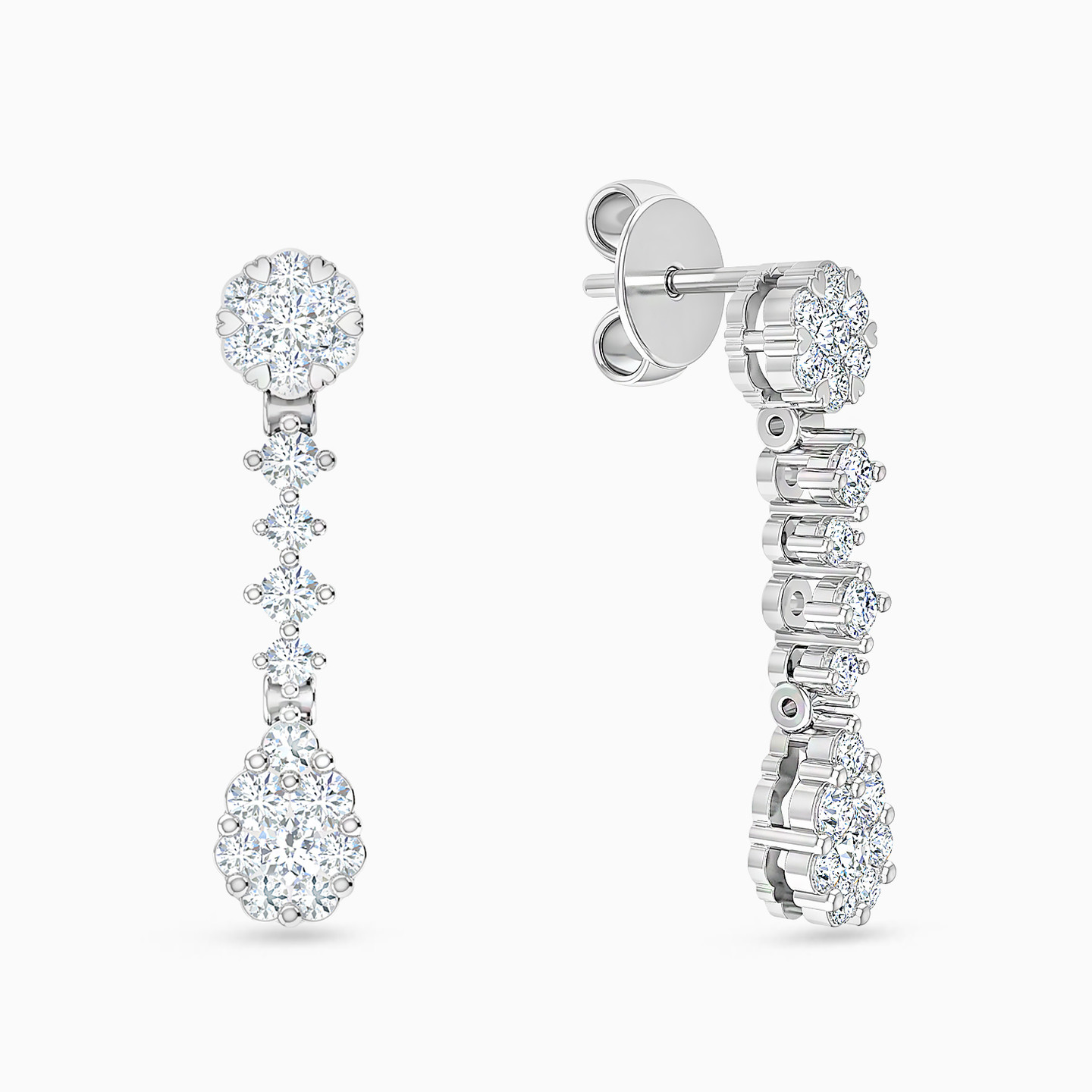 18K Gold Diamond Drop Earrings - 2