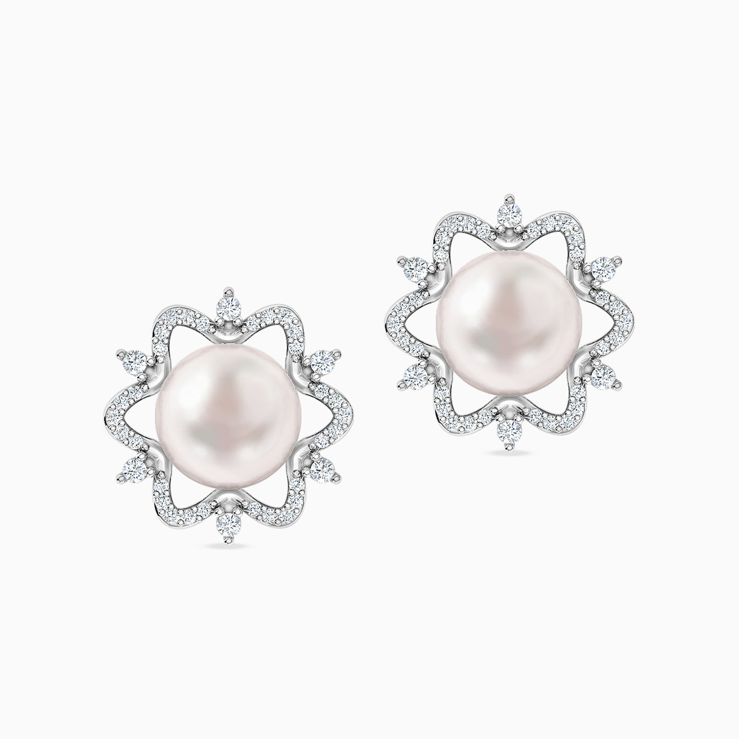 18K Gold Diamond & Pearls Stud Earrings