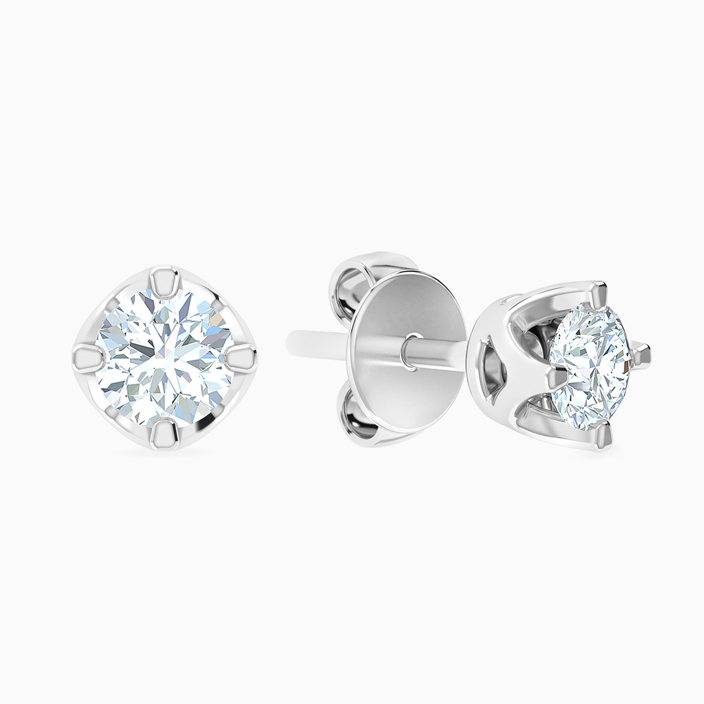 18K Gold Diamond Stud Earrings - 2