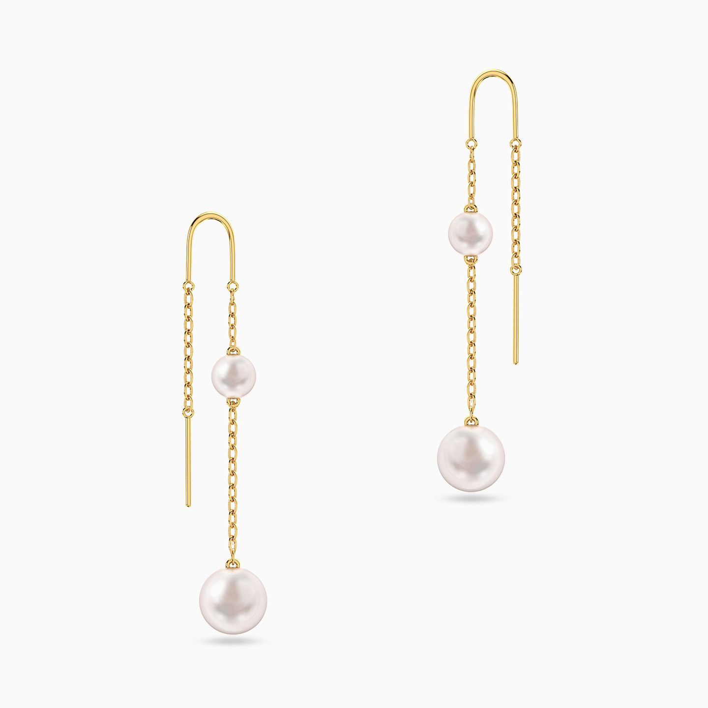 Round Pearls Thread Drop Earrings in 18K Gold