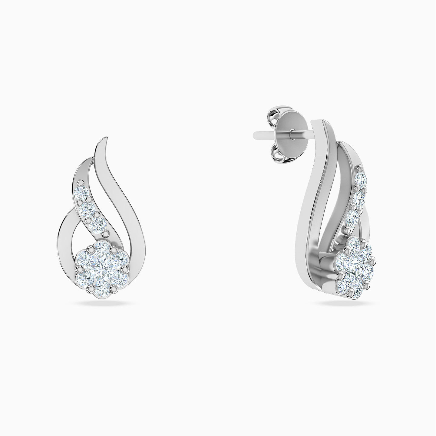 18K Gold Diamond Stud Earrings - 2