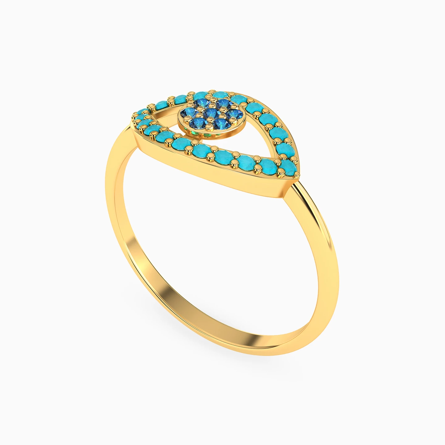 Eye Green Stones Ring in 18K Gold - 2 Eye Green Stones Ring in 18K Gold - 2