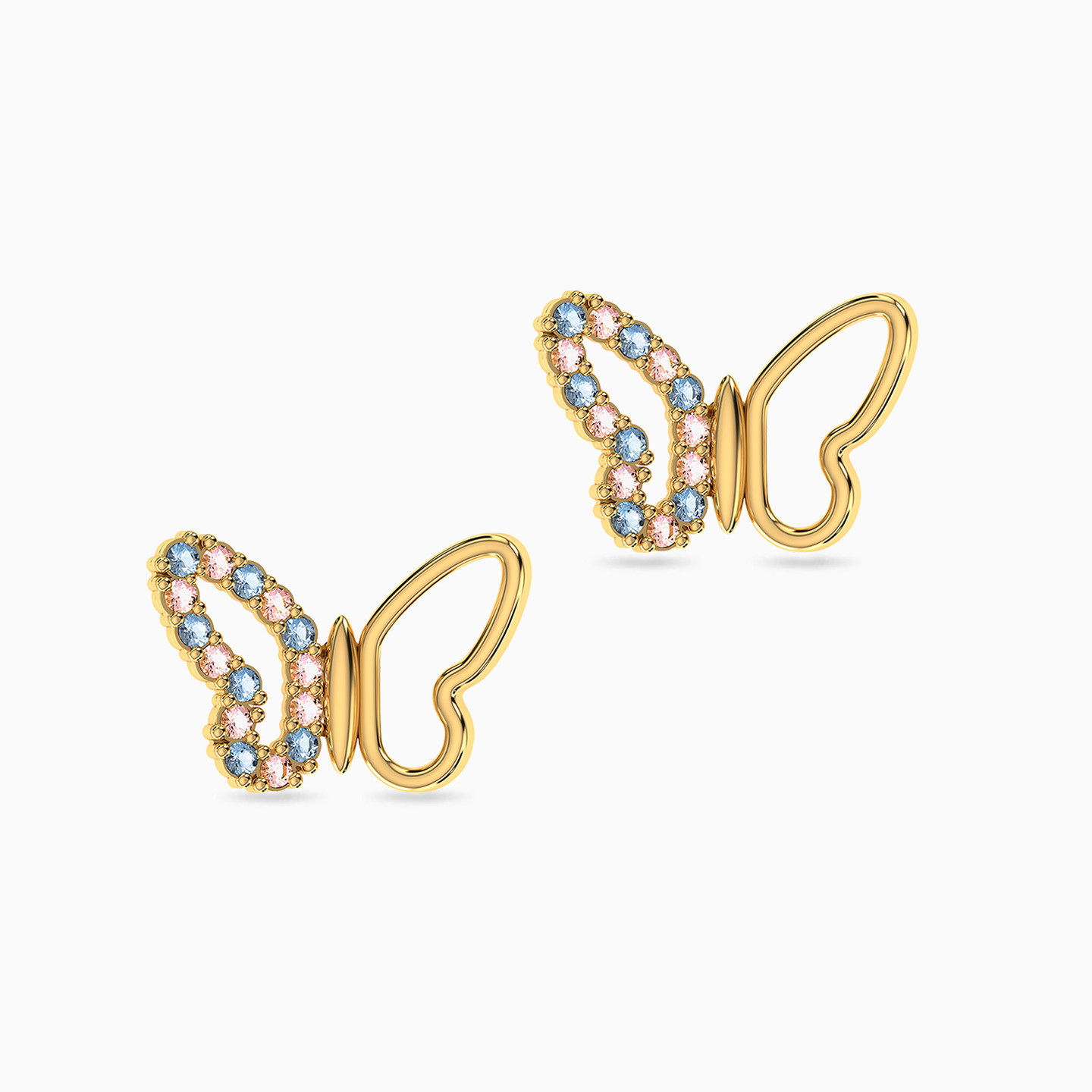 18K Gold Colored Stones Stud Earrings