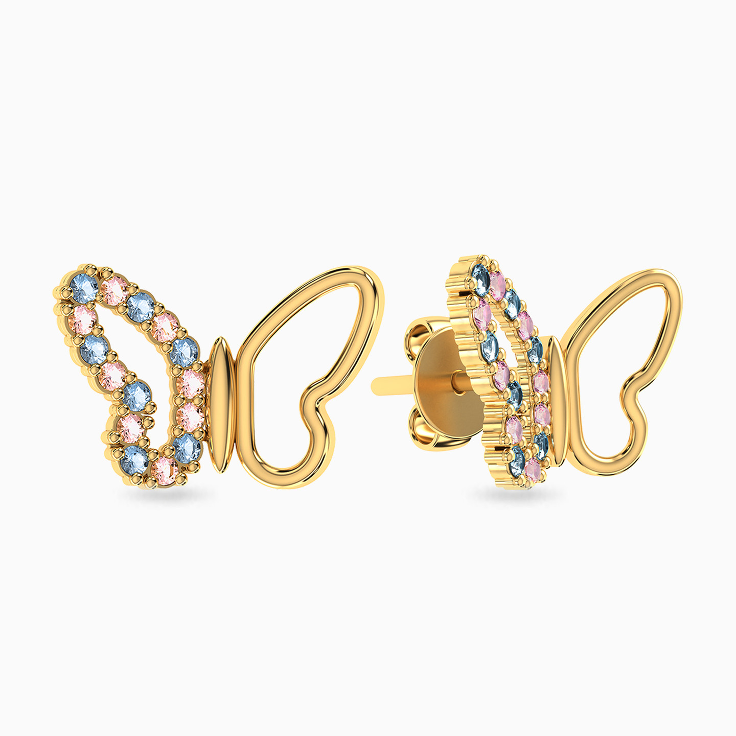 18K Gold Colored Stones Stud Earrings - 2