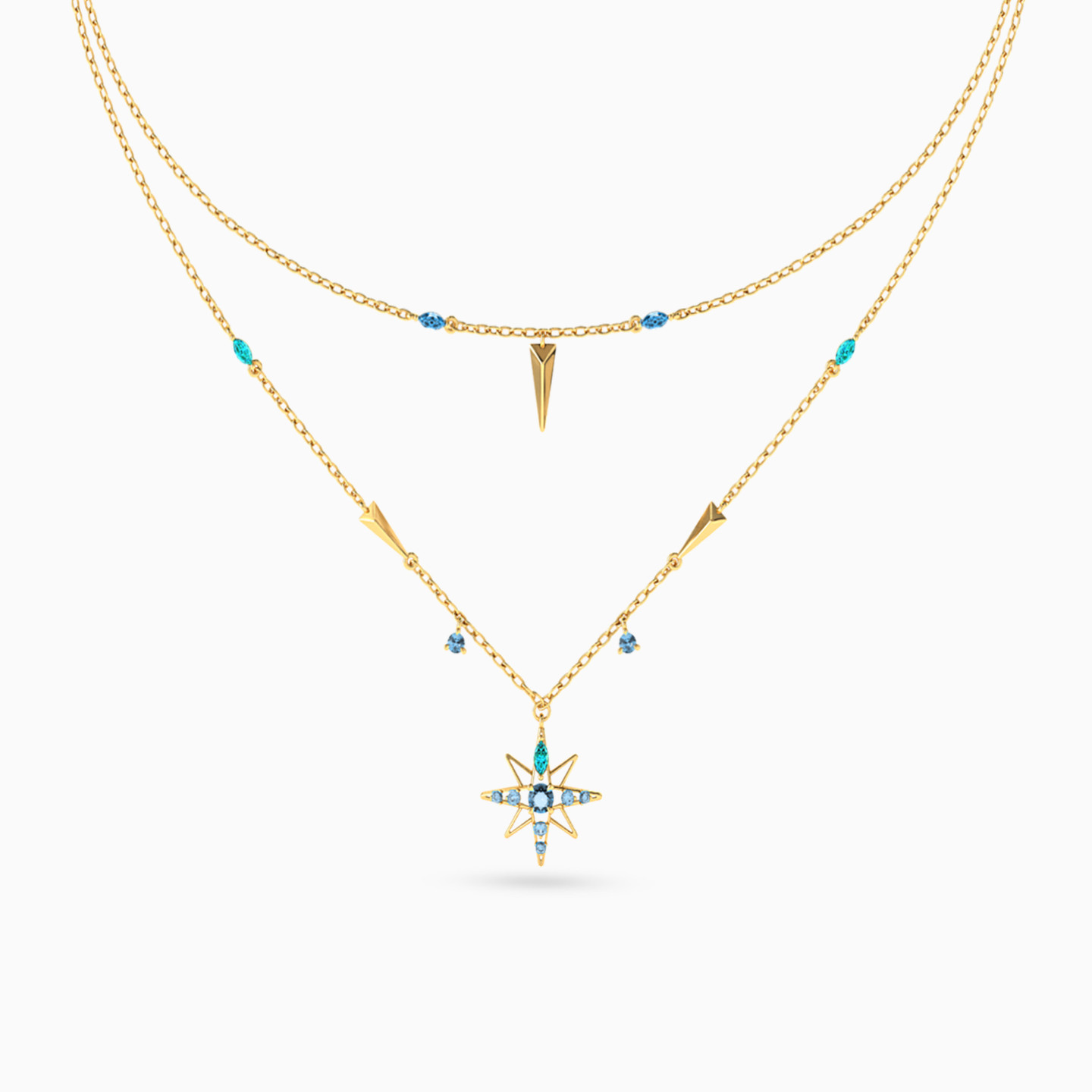 18K Gold Colored Stones Layered Necklace