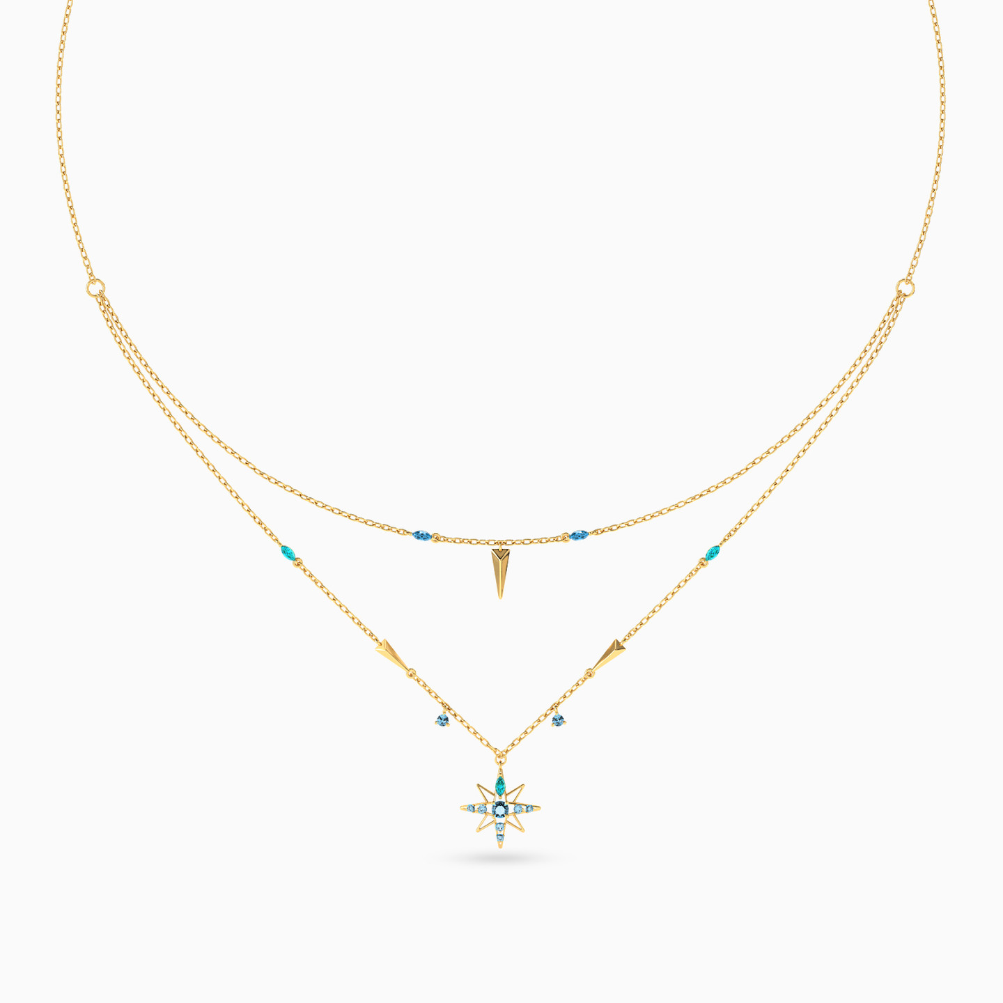 Star Colored Stones Layered Necklace in 18K Gold - 3 Star Colored Stones Layered Necklace in 18K Gold - 3